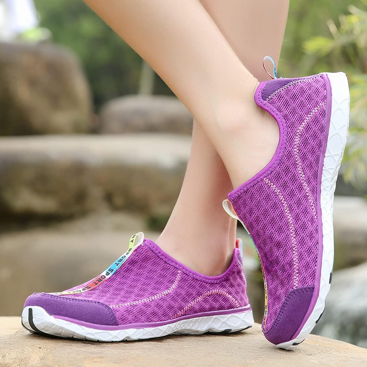 OYUEGE Womens Quick Drying Water Shoes for Beach Water Sports Light Soft Nonslip Walking Beach Running Shoes (Purple 27.5 Cm) image number 1