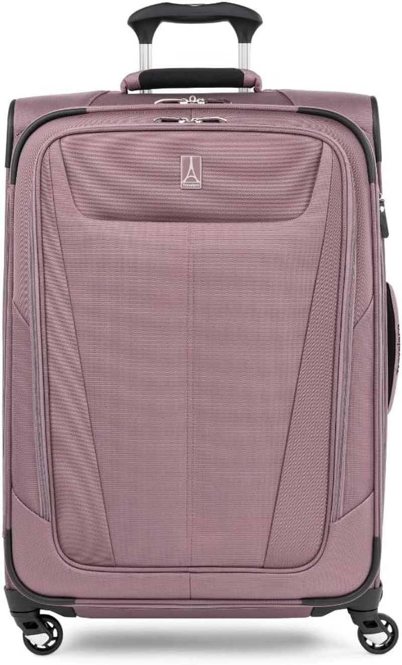 Travelpro Maxlite 5 Softside 2Pc Set Expandable Carry on Luggage with 4 Spinner Wheels/Soft Underseat Tote, Lightweight Suitcase, Men and Women, Dusty Rose Pink, Checked-Medium 25-Inch, Maxlite 5