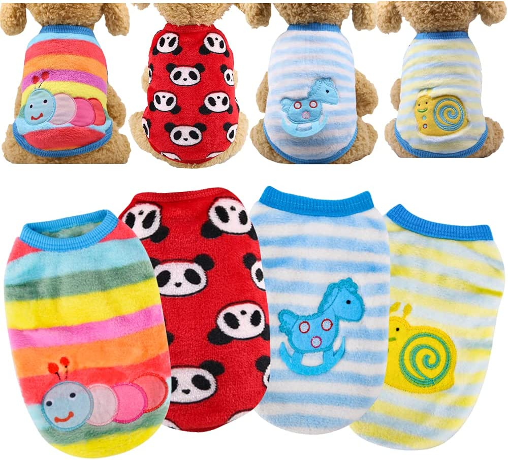 Dog Sweaters for Small Dogs Boy Chihuahua Yorkies Male Set of 4 Warm Fall Winter Cute Puppy Clothes Shirt Vest Size XXS ~ XL (Small, Caterpillar+Horse+Snails+Panda) image number 4