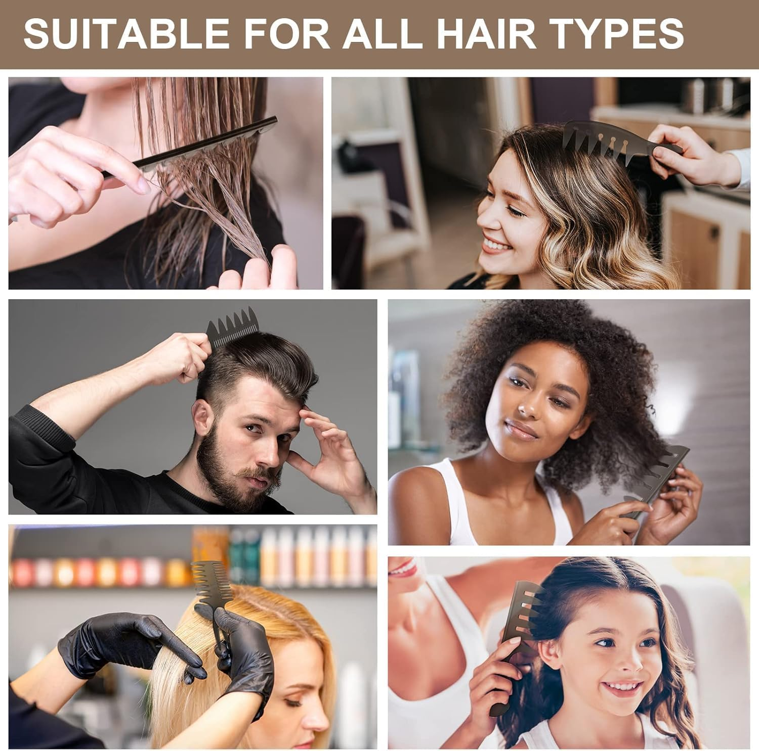 Mens Styling Comb, 6Pcs Wide Tooth Hair Comb Styling Set, Anti-Static Hairdressing Comb Curl Wet Comb for Men Ladies Hair Hairstyle (Black, One Size) image number 5