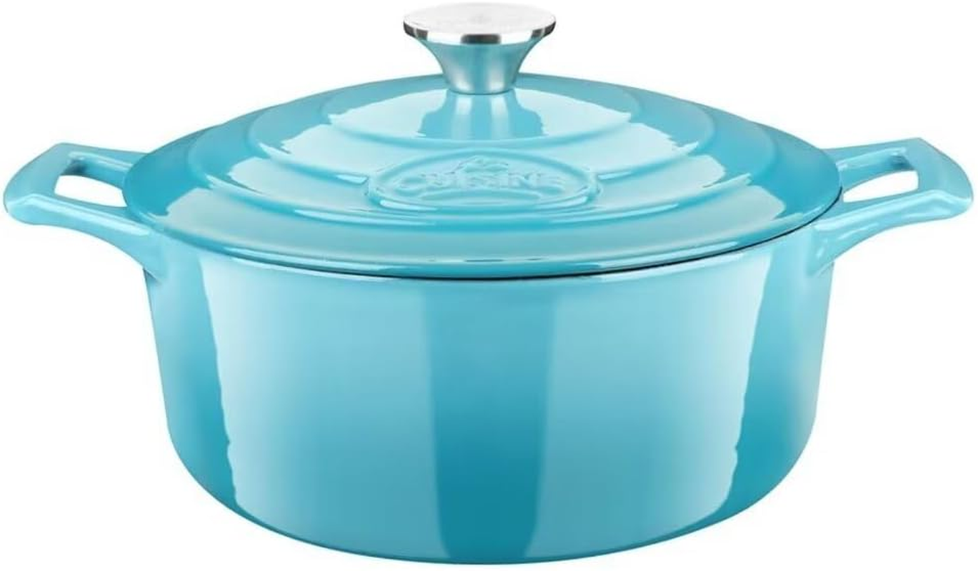 La Cuisine 26Cm Enameled Cast Iron Covered Dutch Oven, Casserole, Pot, French Oven, 5-Quart (QT) - Matte Black Enamel Coating Finish Interior, Teal Porcelain Enamel Exterior Oven Safe