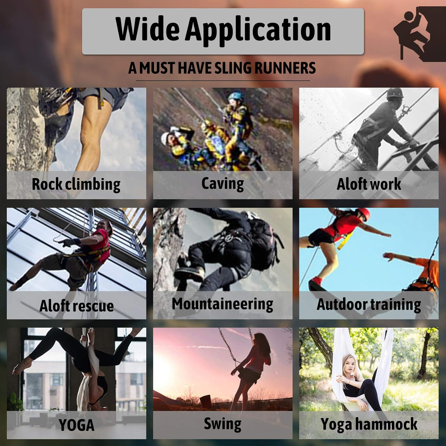 KIKIGOAL 18MM Nylon Climbing Sling Runner 23KN CE2008/EN566 Rock Climbing Webbing Straps for Outdoor Climbing, Rappelling, Swing, Yoga Hammock Etc (60 CM/24 Inch, 3PCS GREEN) image number 6