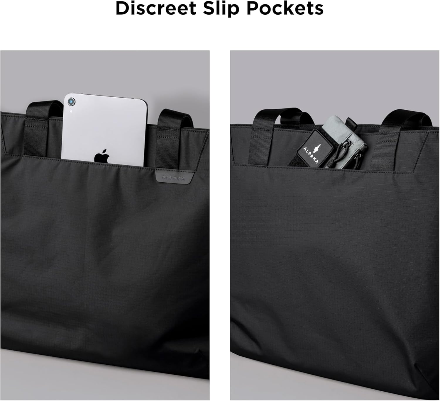 ALPAKA Elements Tote 20 L - Spacious Interior Tote Bag with Foldable,Semi-Padded Sleeve Fits 16" Laptop, Built in Bottle Pocket,Magnetic Closure,Waterproof Fabric,Carabiner Loops,Black Axoflux 210D image number 6