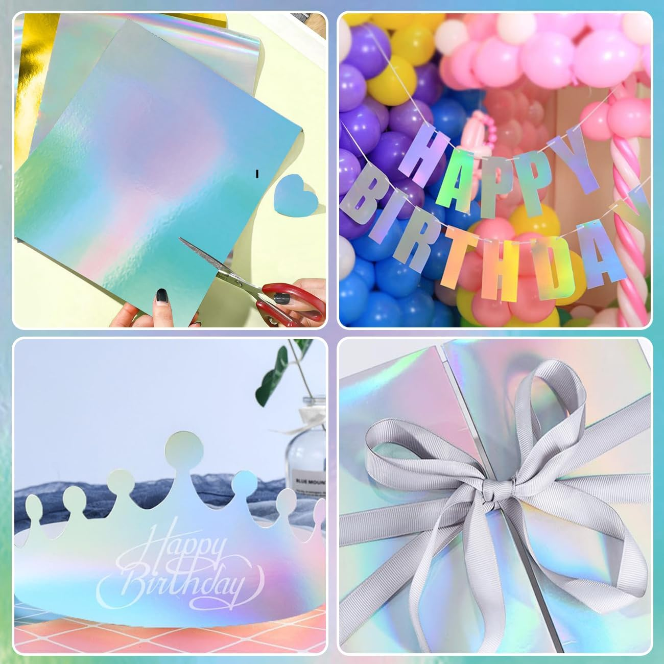 30 Sheets Holographic Cardstock, A4 Sliver Metallic Iridescent Mirror Paper Foil Board Reflective Sheets for Scrapbook Poster DIY Craft