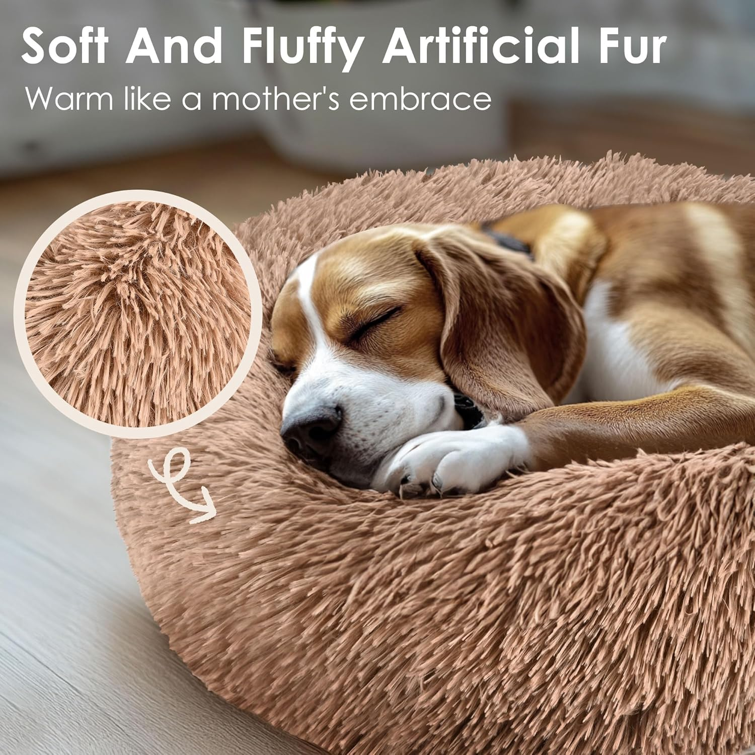 Wndy'S Dream Dog Bed, Dog Calming Donut Bed, Anti-Anxiety Pet Bed, Fluffy Donut Cushion for Small and Medium Dogs and Cats, Washable Soft Pet Puppy round Bed with Anti-Slip Mute Base (Coffee 70Cm) image number 6