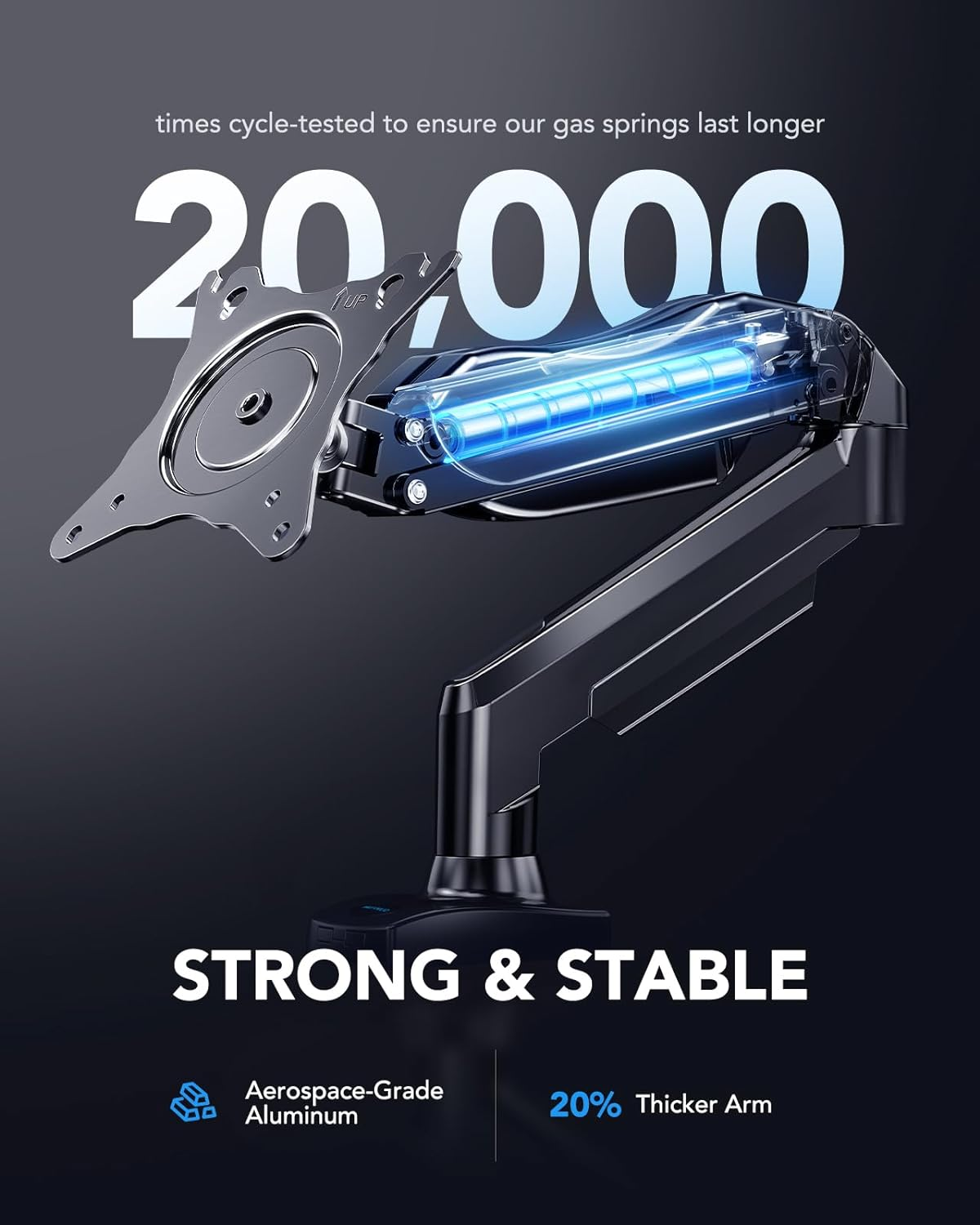 HUANUO Single Monitor Arm, 13 to 32 Inch Monitor Arm, Vesa Mount with Clamp and Grommet Base, Adjustable Gas Monitor Arms Fits 4.4 to 19.8Lbs Computer Monitors - HNSS6 image number 1