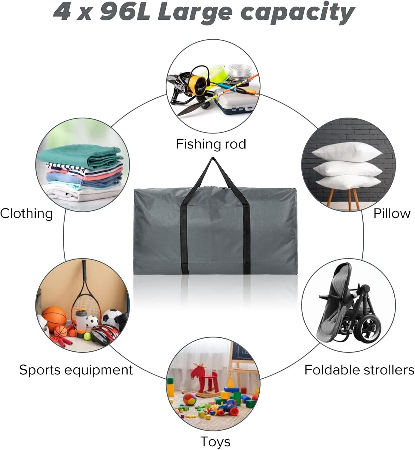 4 Pack 110L Extra Large Travel Duffle Bag, Foldable Waterproof 600D Oxford Cloth Heavy Duty Holdall Bags for Men Women, Strong Moving Boxes for House, Luggage Bags, Grey, XL, Travel - Brown image number 5