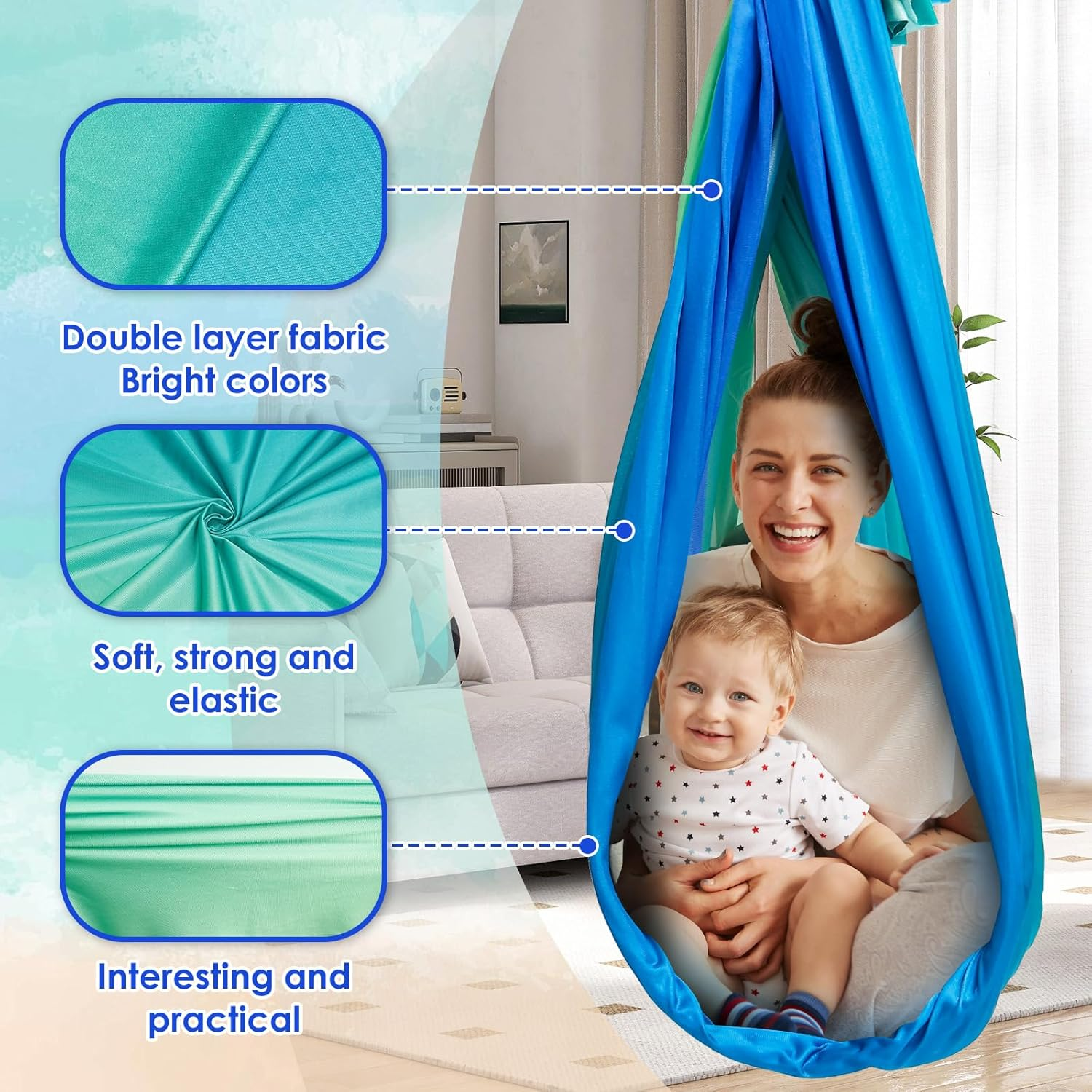 ZFLYCANP Sensory Swing, Cuddle Swing with 360&deg; Swivel Hanger Kit, Therapy for Child & Adult with Autism ADHD Aspergers Sensory Integration (Beauty of Youth) - Colorful Print image number 3