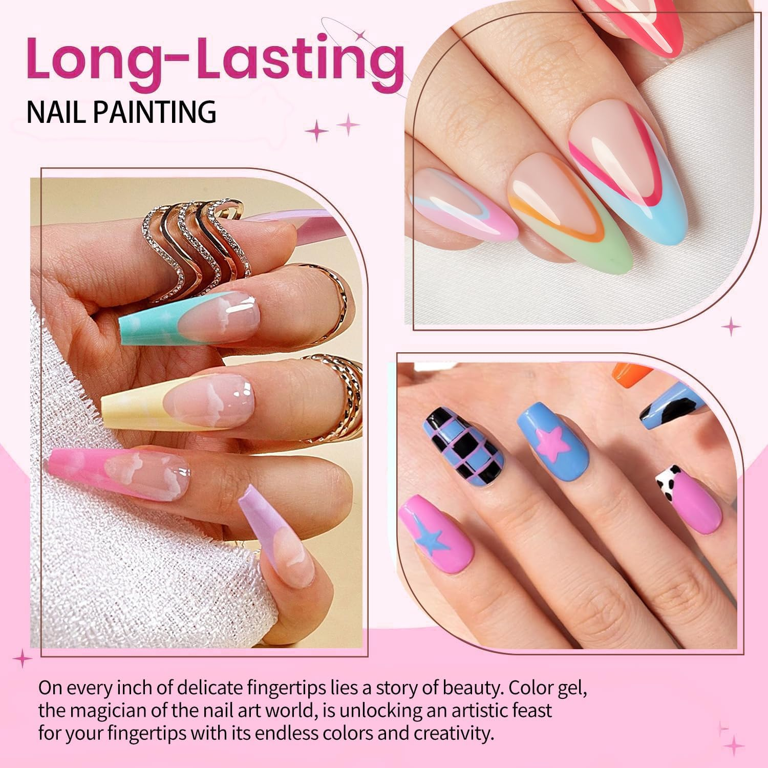 SULLMAR Black Nail Gel No Wipe Nail Pat Painting Gel for Drawing Striper Floral Painting Polish Required LED Drying for Salon Home DIY Manicure Nail Art (Black) - 18Color image number 3