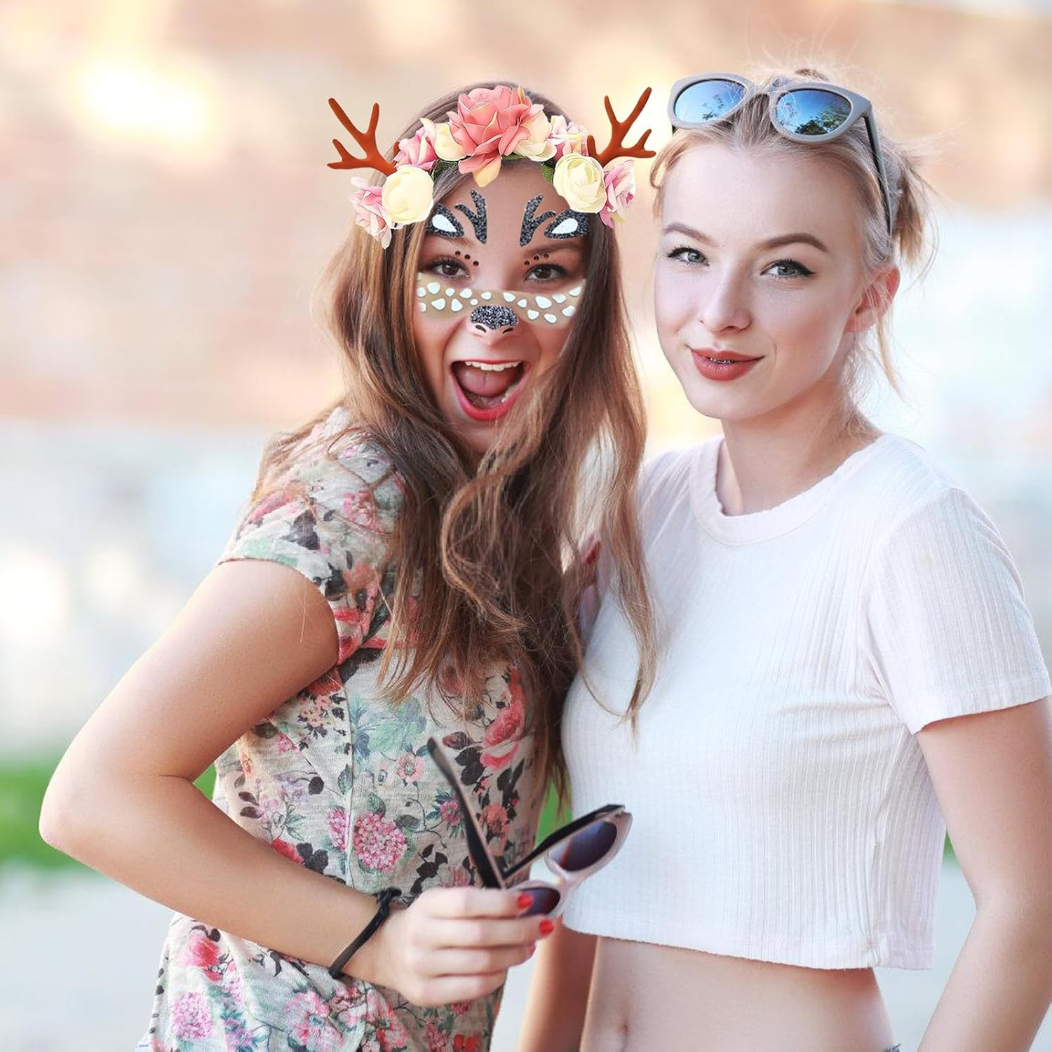 YUNHENTONG Deer Antler Headband + Deer Face Tattoo, Headband with Reindeer Antlers Headband for Carnival Halloween image number 6