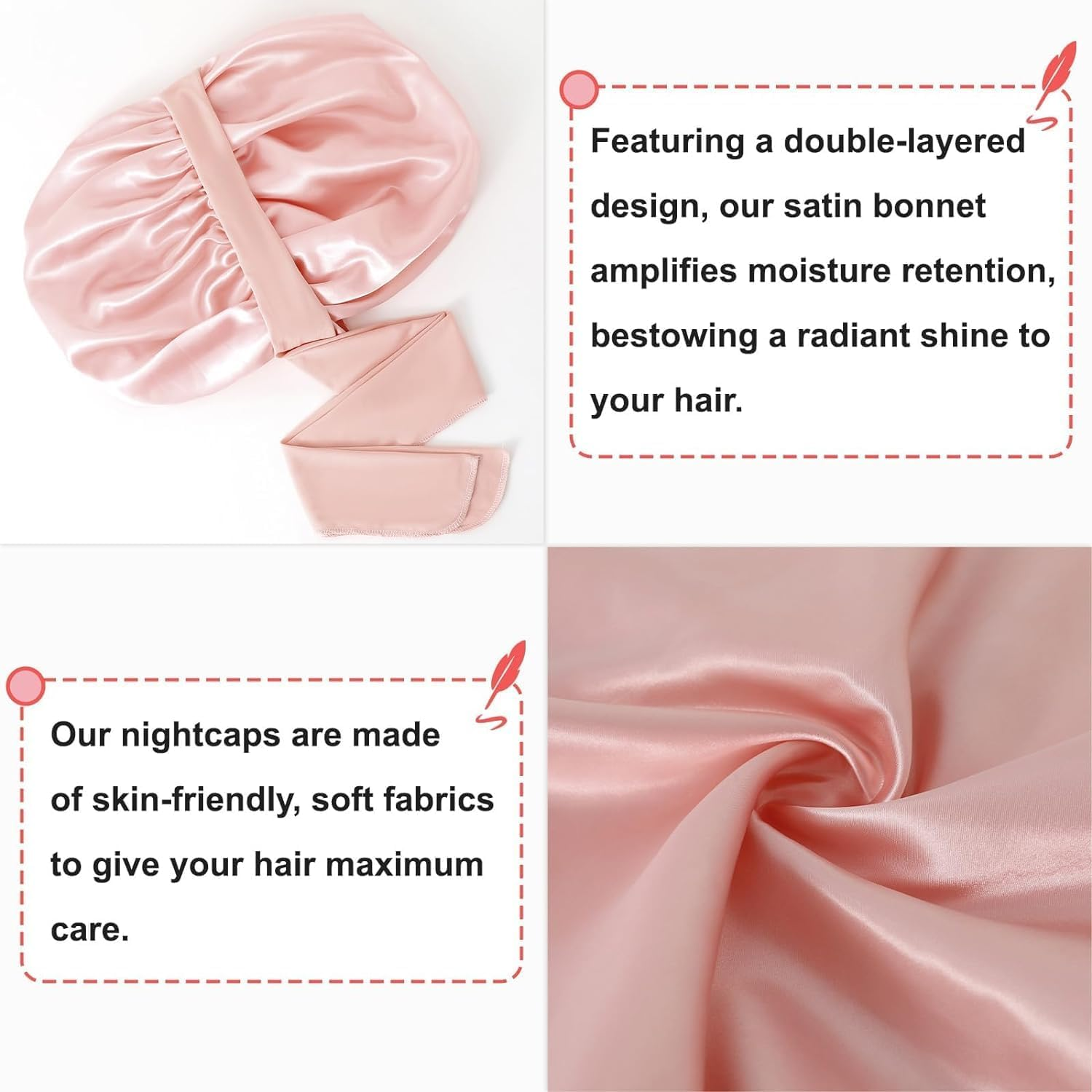 Large Silk Bonnet for Sleeping, Satin Hair Bonnet for Sleeping with Tie Band, Double Layer Satin Bonnets for Women Natural Curly Hair Shower Cap image number 1