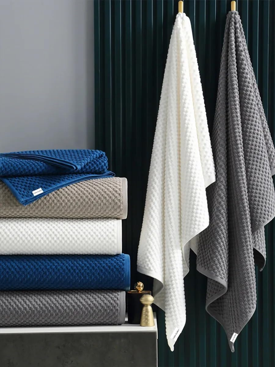 Casaclara Premium Towel Set &ndash; 600 GSM Ultra-Soft Cotton Towels with Hanging Loop &ndash; Elegant, Absorbent & Long-Lasting &ndash; Curated Sets for Modern Bath Spaces (White Pearl, 2X Bath Sheet) image number 2
