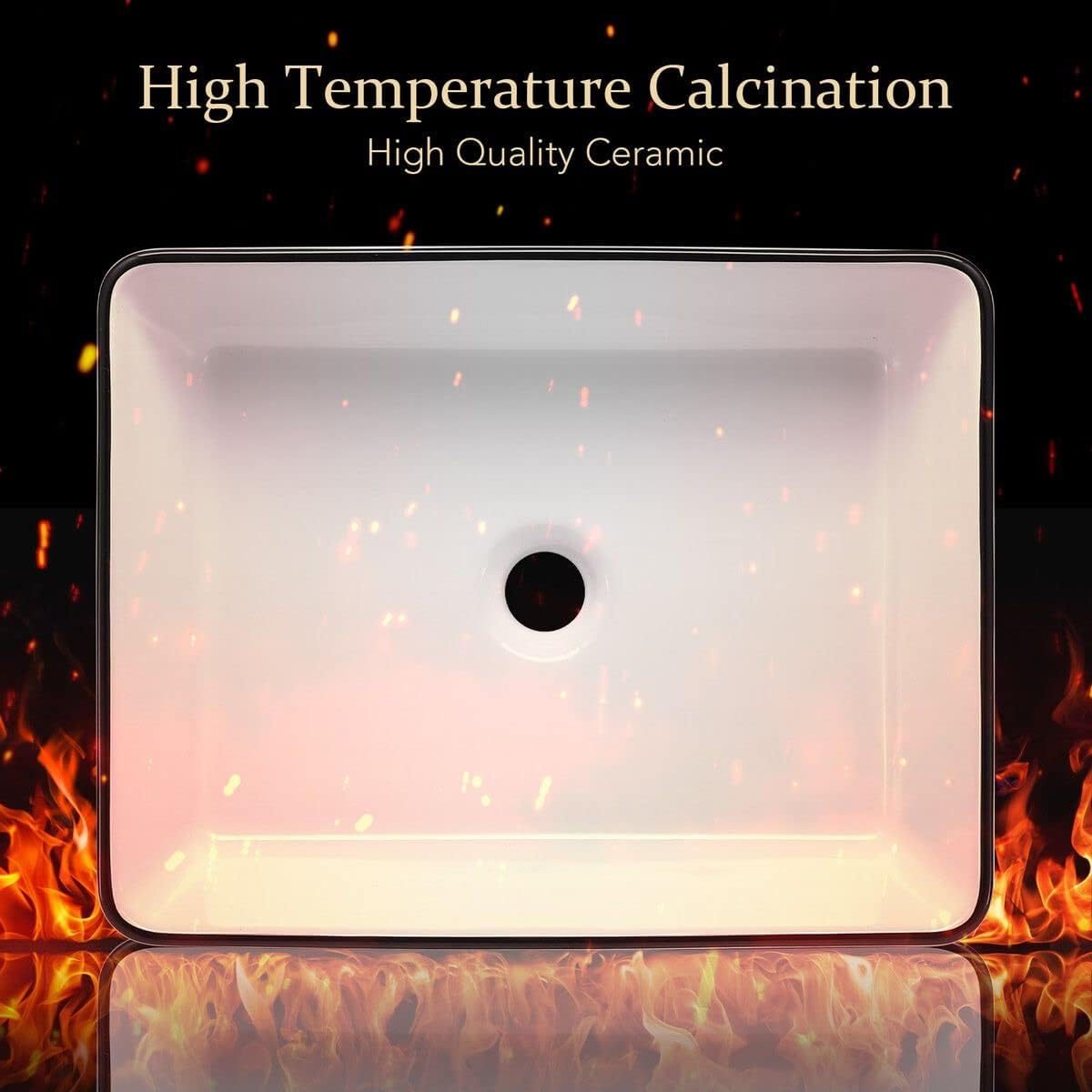 Luxsuite Bathroom Basin Rectangle Ceramic Basin Sink Vessel Washing Basin Vanity Hand Wash Bowl above Counter Bath Toilet Countertop White 48X37Cm - Black-M2 image number 6