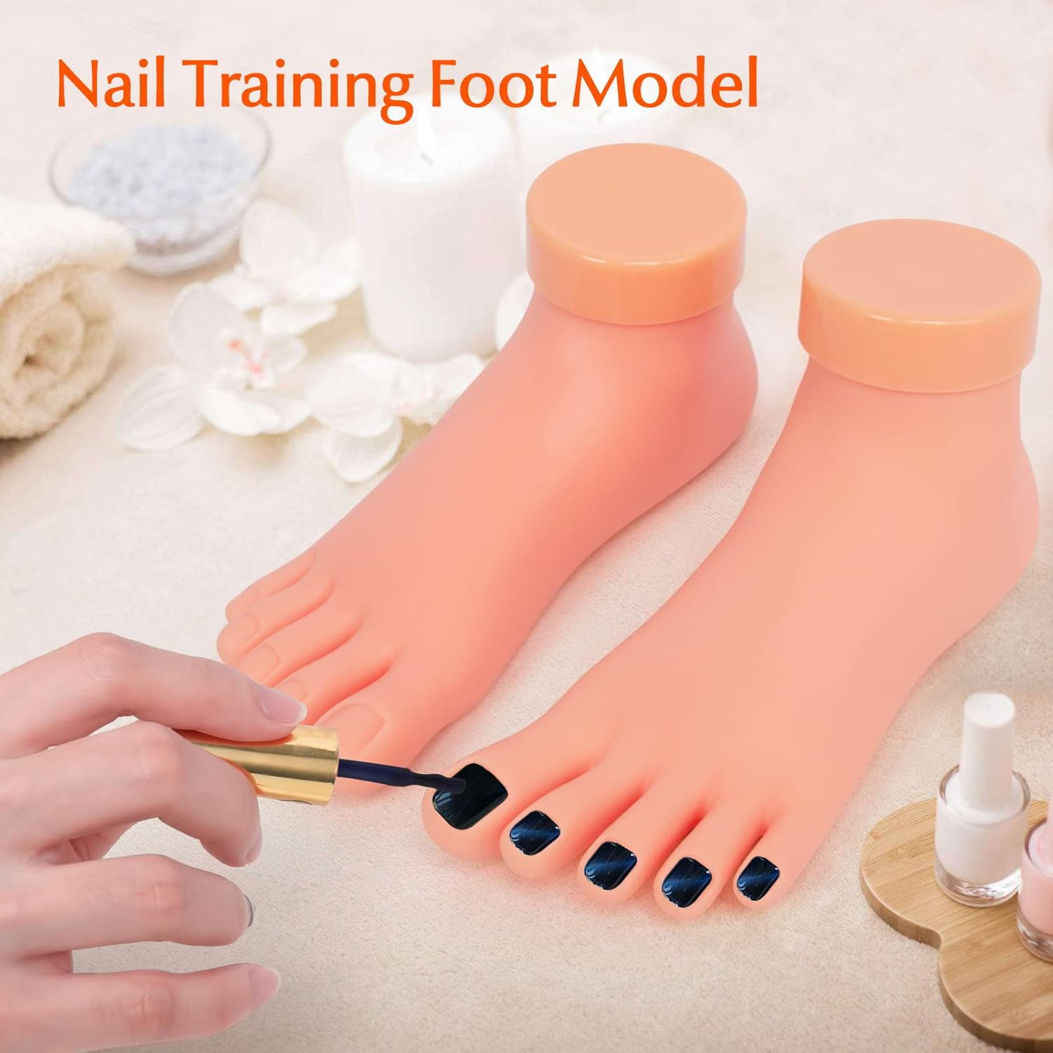 Practice Foot Model 1 Pair Flexible Soft Silicone Prosthetic Manicure Tool for Nail Art Training image number 4