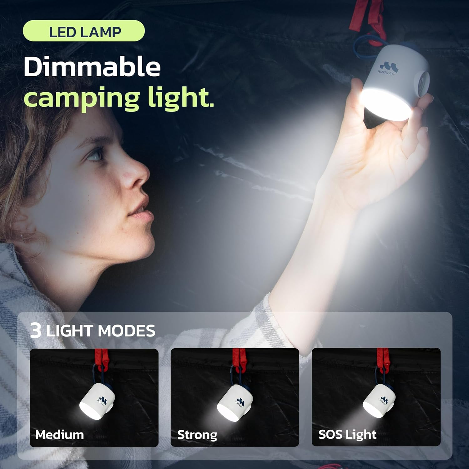 Woowind Kona Air Mattress Pump &ndash; Mini Air Pump for Inflatables, Cordless & Rechargeable, 200L/Min Flow, Inflates/Deflates Beds, Floats, Tents, with 10-Hour LED Light, Ultra-Portable Palm-Size image number 3