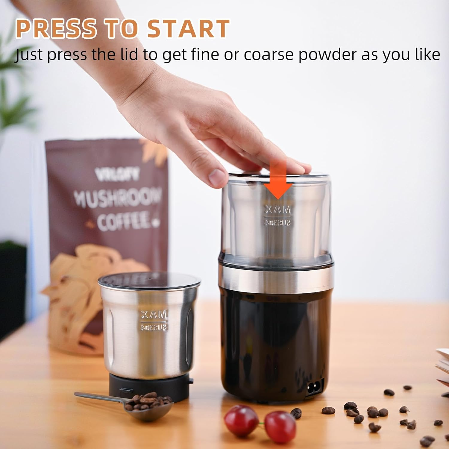 Congeowe Electric Coffee Grinder AU - 200W Removable Wet & Dry Cups, Spice Grinder, Stainless Steel Blade for Beans, Garlic & Spices, Dishwasher Safe (100G Capacity) image number 2