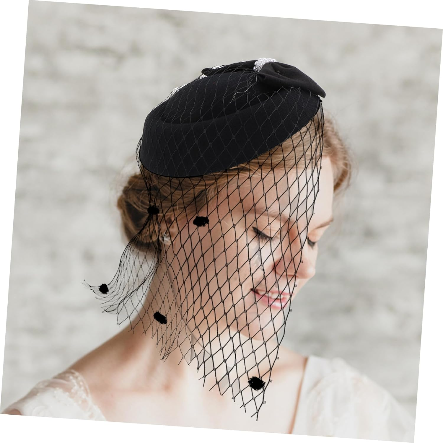 OHPHCALL 1 Set Cocktail Hat Retro Top Hat Derby Facinator Party S Vintage Fascinator S Pillbox Bride Headpieces for Wedding Mesh Hair Decoration Prom Polyester Mesh Women'S - White image number 3