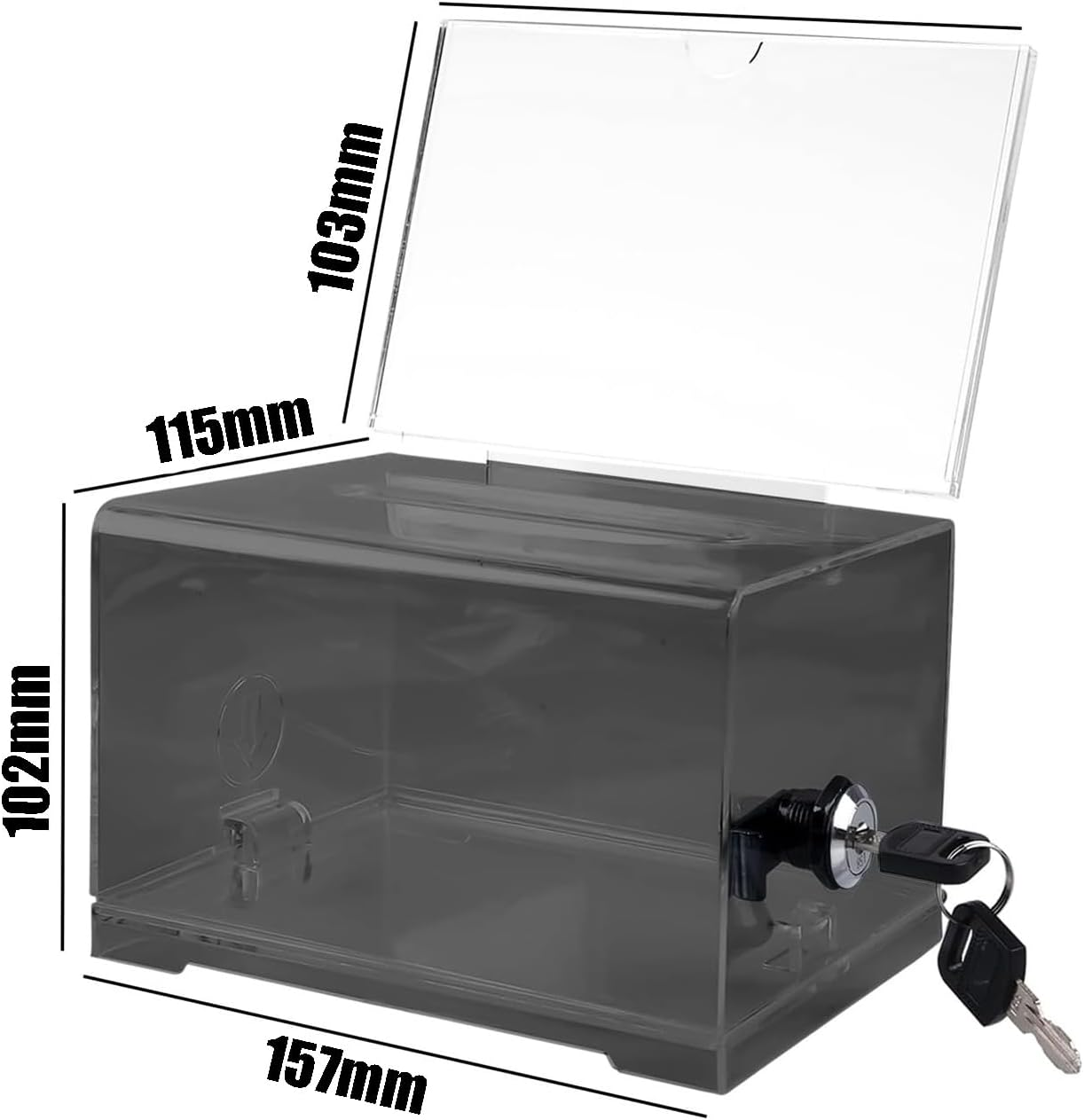 Acrylic Donation Box, Lockable Donation Box, Ballot Box, Black, Transparent with Key Lock, for Sweepstakes, Votes, Business Cards, with Sticker image number 4
