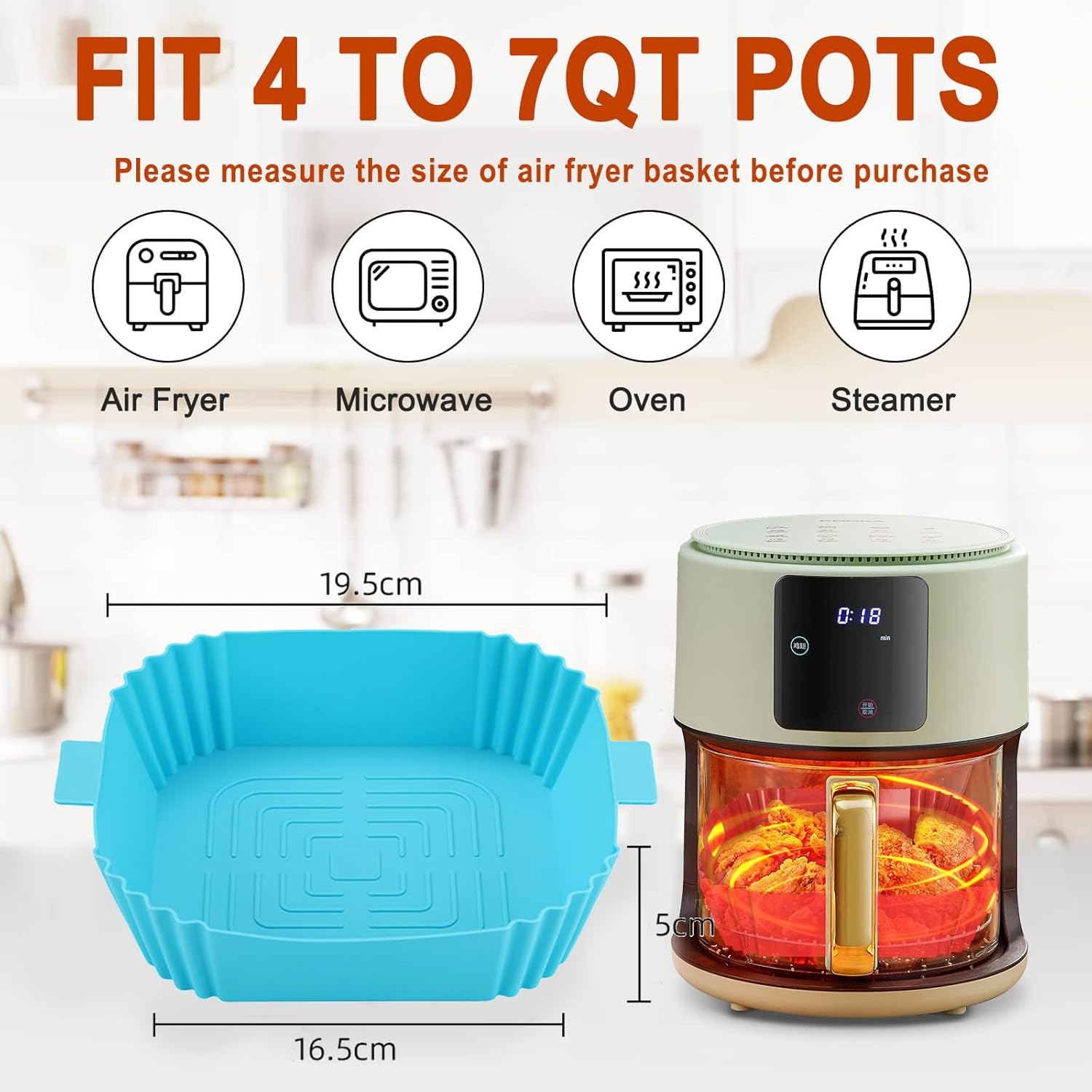 Air Fryer Silicone Liner Baking Pan Square 2 Pack, Air Fryer Liner, Reusable Air Fryer Liner Silicone Pan Oven Liner Baking Tray, Air Fryer Basket Silicone Pad Bowl Air Fryer Accessories Kitchen image number 4