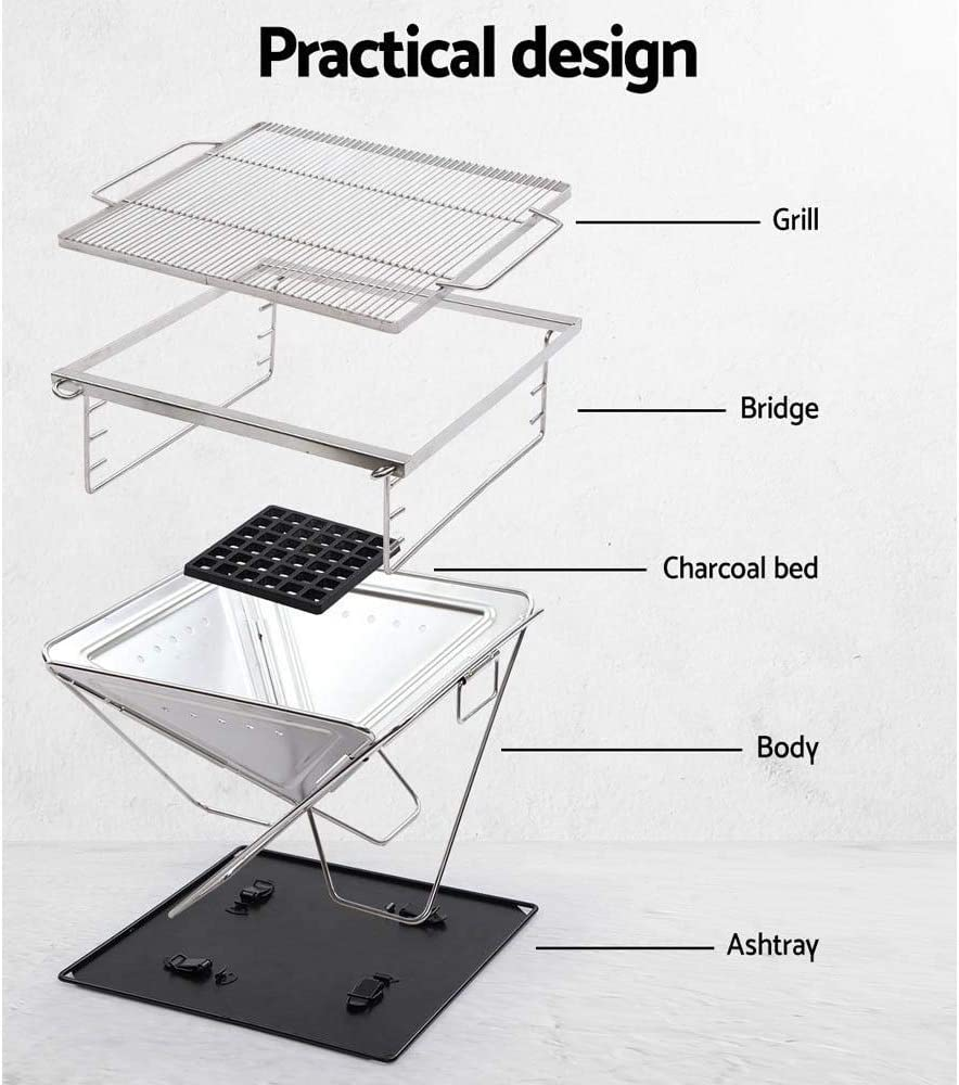 Grillz Outdoor Pit Barbeque Camping Fire Portable Folding Stainless Steel Stove, Silver image number 3