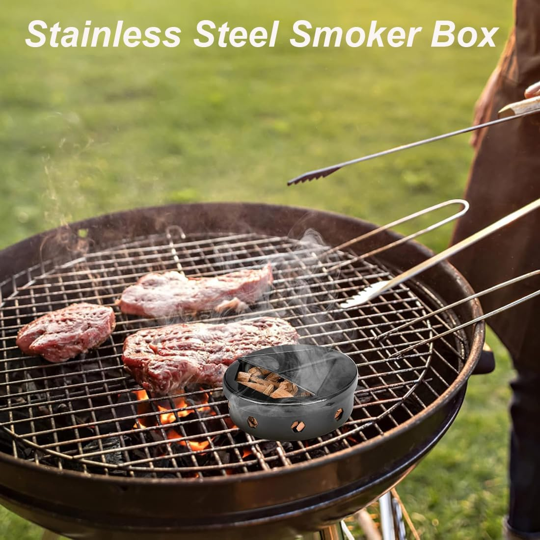 Stainless Steel Smoker Box, Stainless Steel BBQ Smoker Box, BBQ Grill and Smoker Accessories, for Use with Wood Chips to Add Smoky BBQ Flavor to Gas or Charcoal Grills image number 4
