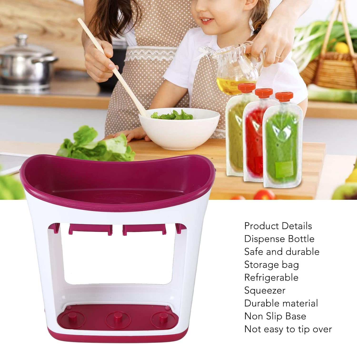 Semi Solid Food Pouch Filling Station, Manual Infant Food Maker with 10 Bags, 3 Dispensers, Homemade Fruit Squeeze Station for Toddlers Kids Babies image number 3