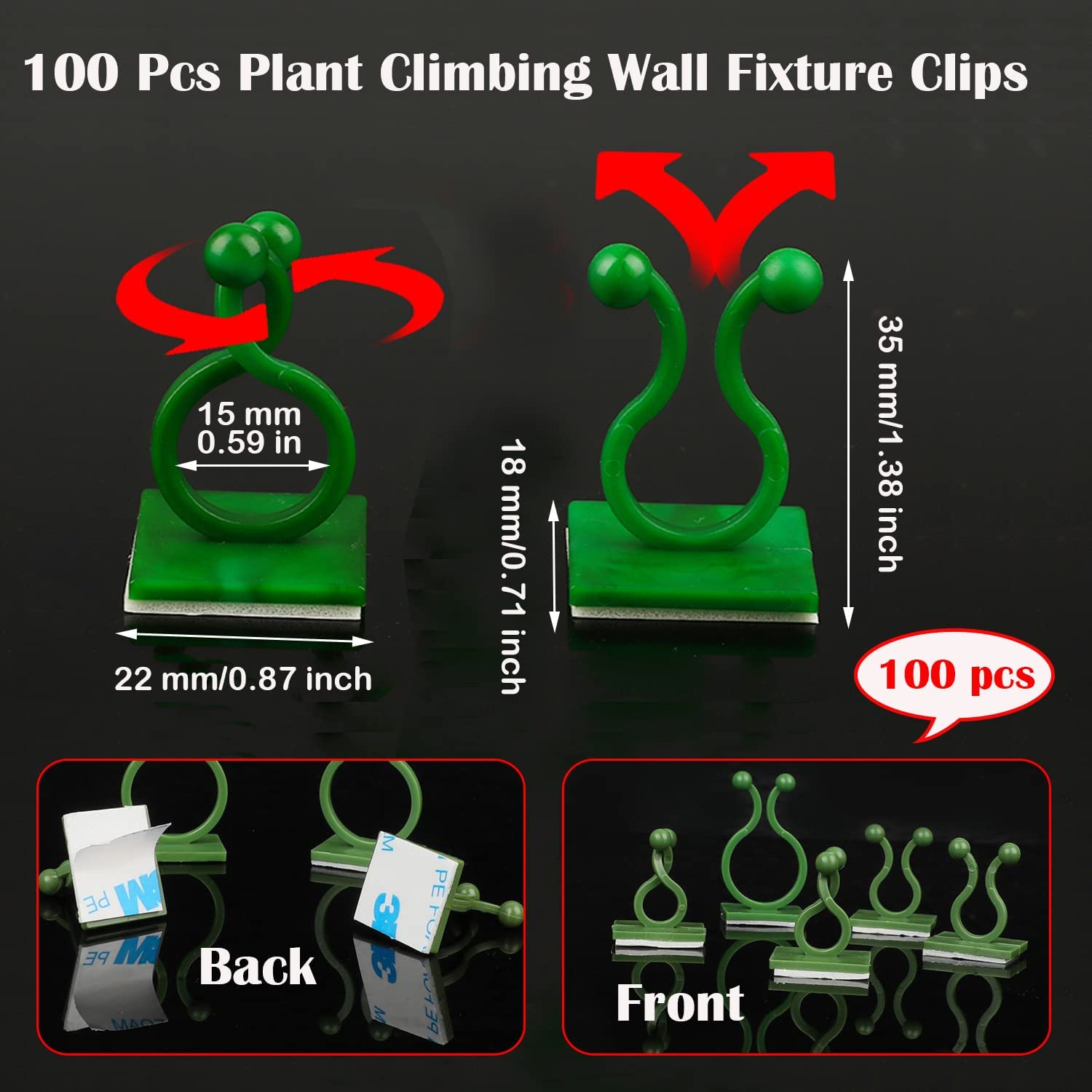 100 Pcs Plant Climbing Wall Fixture Clips, Self-Adhesive Vine Holder for Garden, Home, Cable Wire Fixing - Invisible Shape for Climbing Plants image number 1