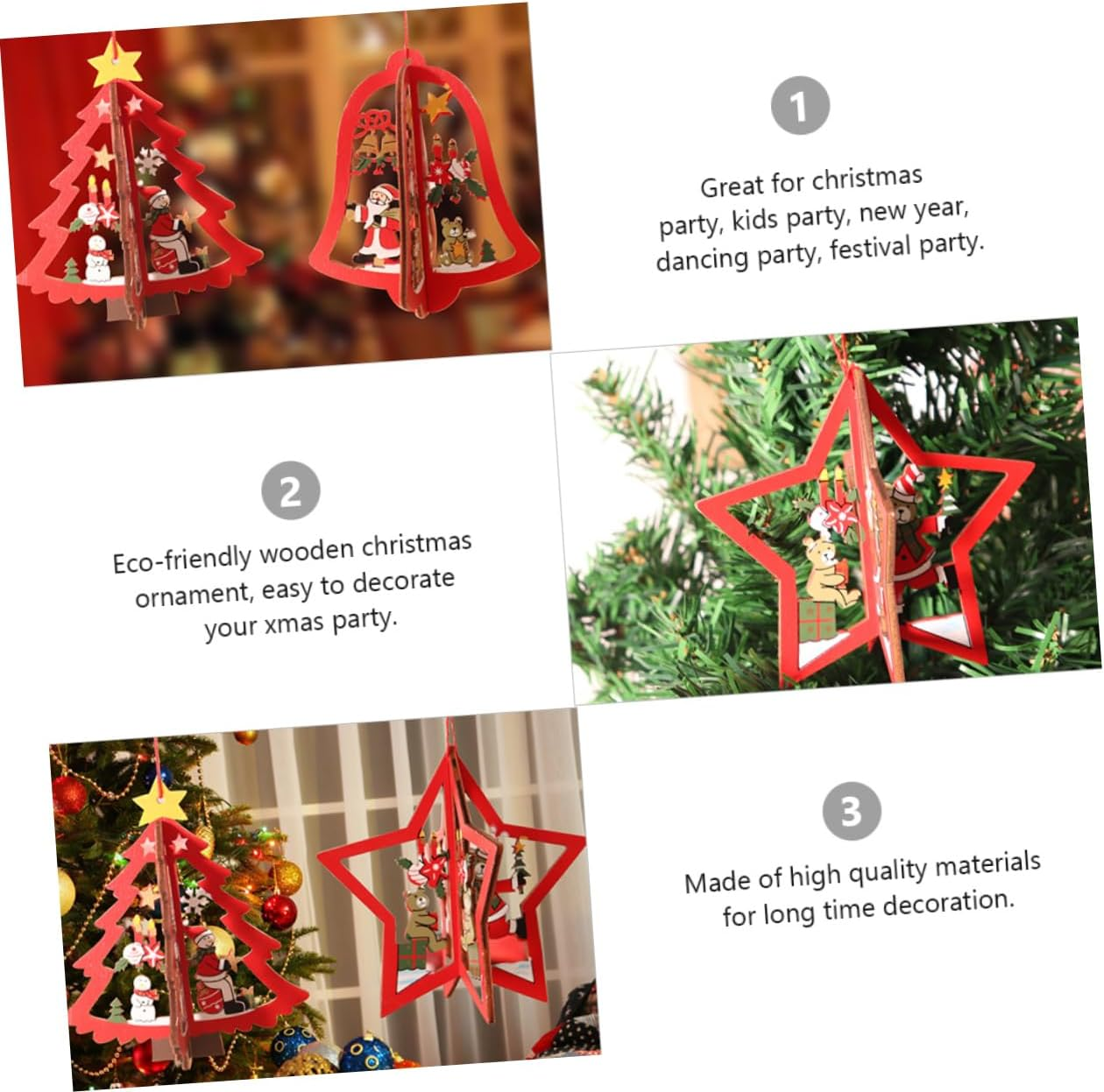 3Sets Christmas Tree Pendant Ornaments for Festive Window Home Decoration Essential for Holiday Tree Strong Christmas Hanging Decor image number 4