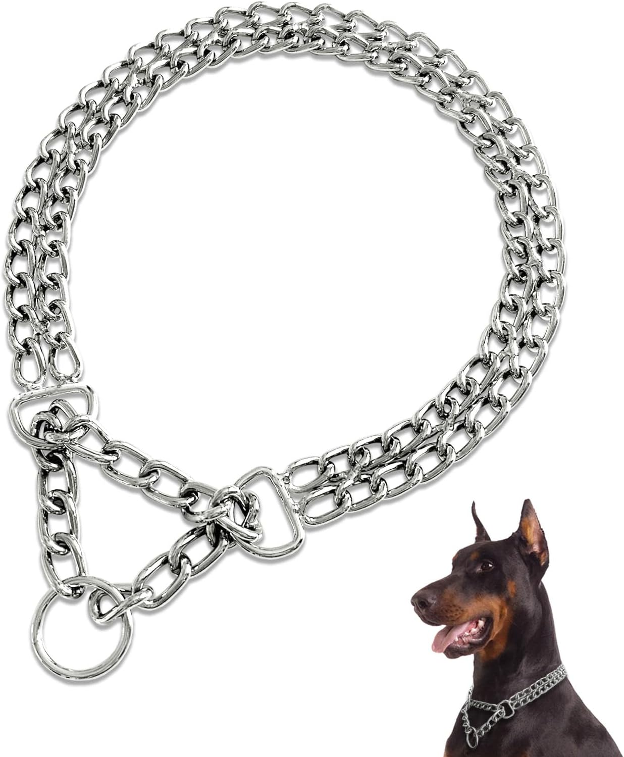 LOS ANDES Dog Chain Collar Metal Martingale Collar No Pull Dog Collar anti Chew Training Collar Chrome Plated Double Link Dog Collar for Small Dogs(Suitable for Neck:30-37Cm) image number 1