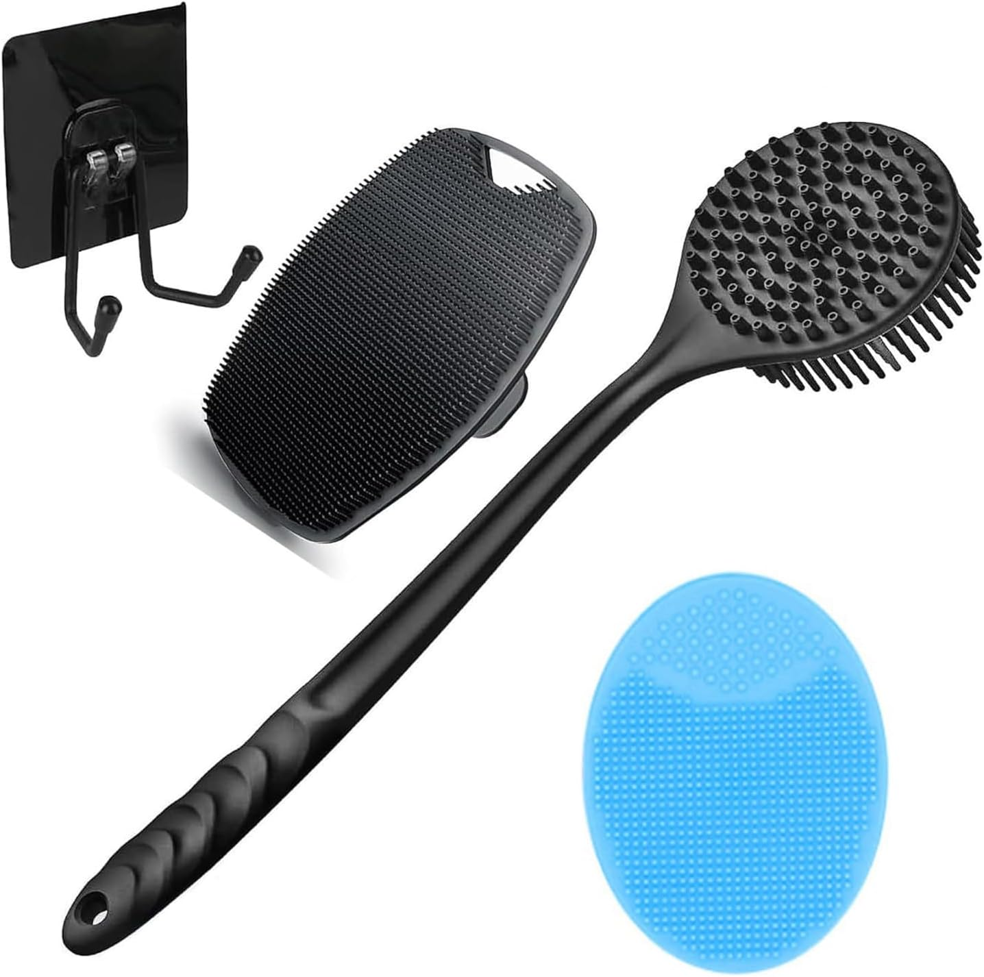 POATOW 4 in 1 Silicone Body Scrubber Shower Brush Set for Men Women Adult,Long Handle Body Brush,Anti-Slip Back Scrubber for Shower,Shower Bath Brush with Hook image number 6