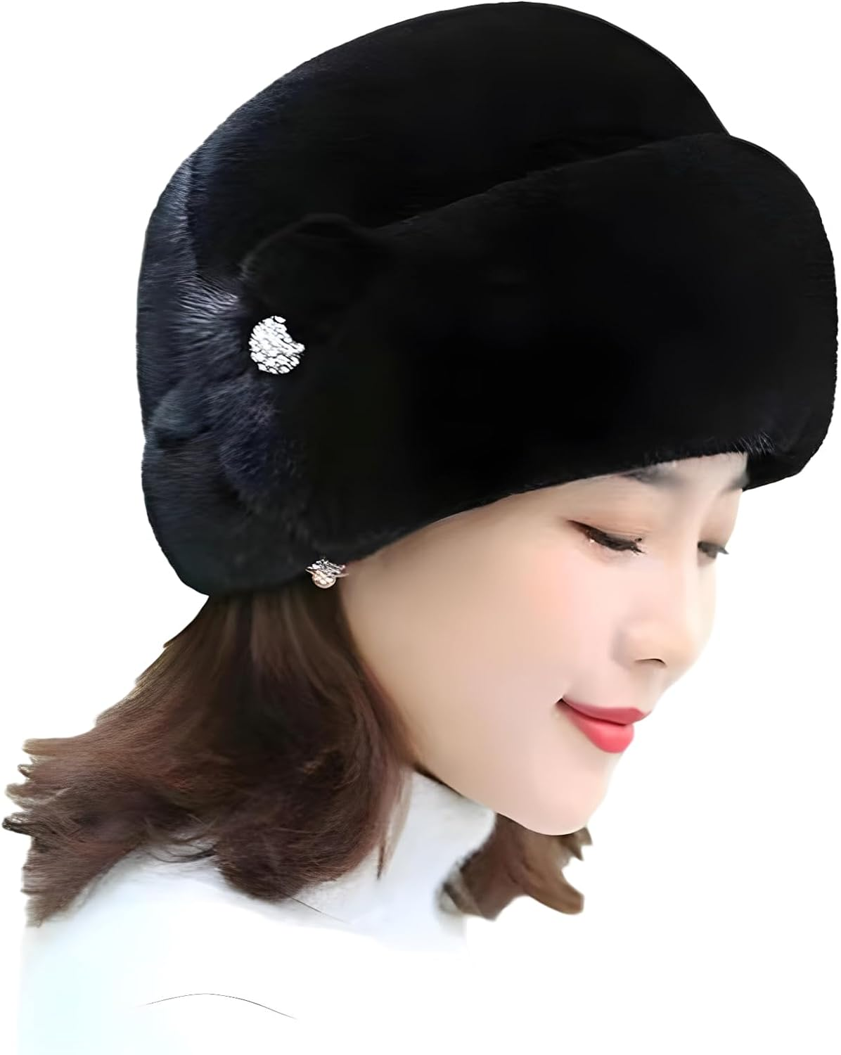 AWOCAN Women Faux Fur Hat Winter Warm Hat Solid Color French Beanie Cap Comfort Lightweight