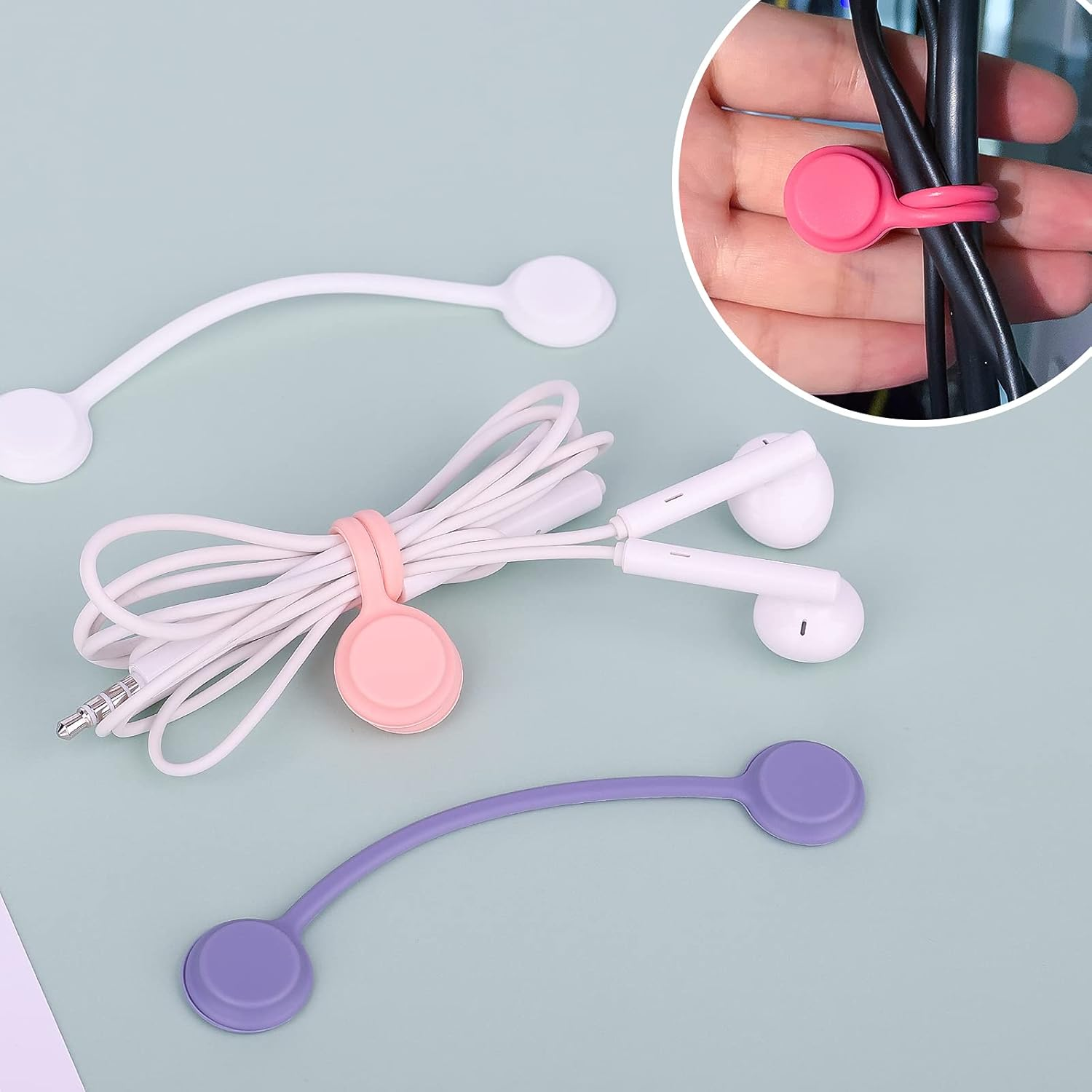 16Pcs Magnetic Twist Ties Magnetic Cable Ties Clips Cable Straps Cord Ties Organizers Silicone Reusable Cable Ties for Cable Earphone Line USB Cables Charging Cords Pens Key Chains (8 Colors) image number 2
