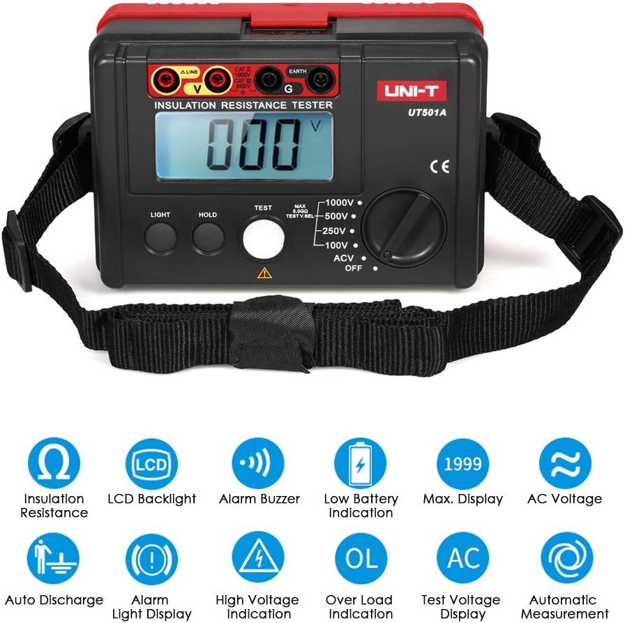 UT501A 1000V Insulation Resistance Meter Ground Tester Megohmmeter Voltmeter W/Lcd Backlight image number 6