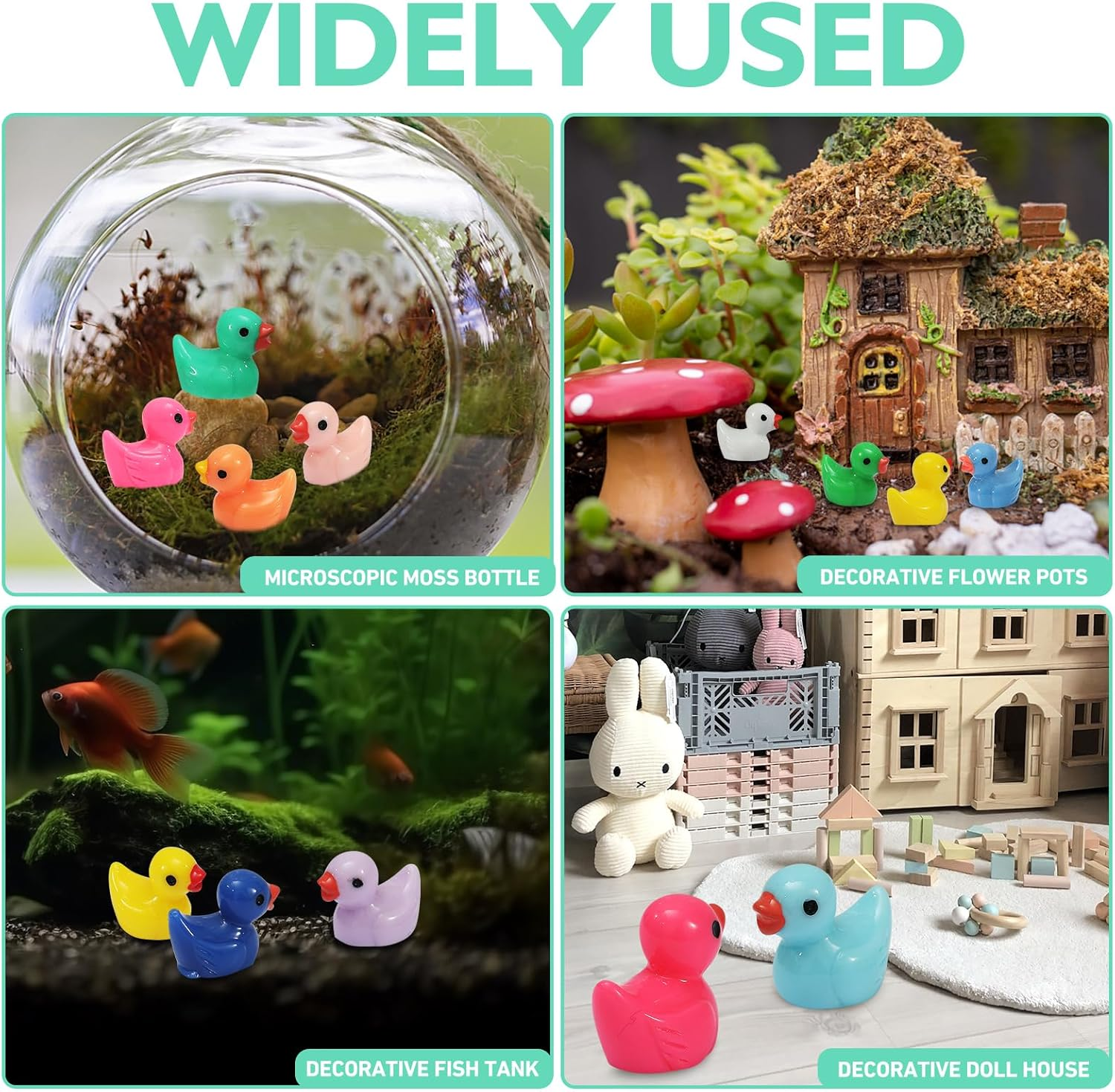130 Pcs Mini Ducks,Bulk Multicolor Resin Duck Figurines for Miniature Landscape Garden Aquarium Potted Ornament Accessories Home Hide Prank Game Dollhouse Decor Office Decompression School Activity image number 5