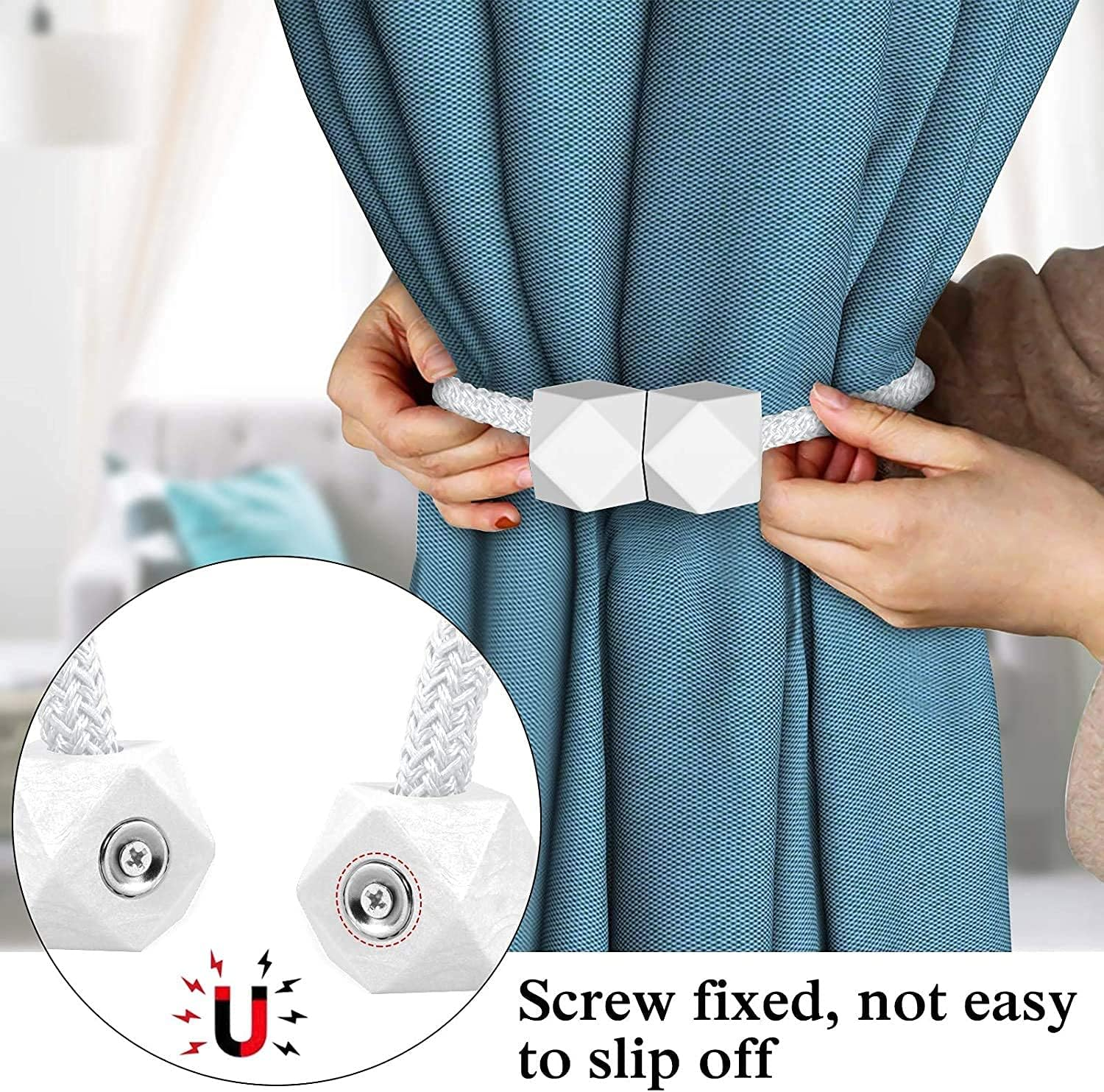 4 Packs Magnetic Curtain Tiebacks for Drapes, H HOME-MART Convenient Drape Tie Backs, Decorative Drape Magnetic Curtain Tie Backs Holdback Holder for Window Draperies,No Tools Required - Grey+Grey image number 2