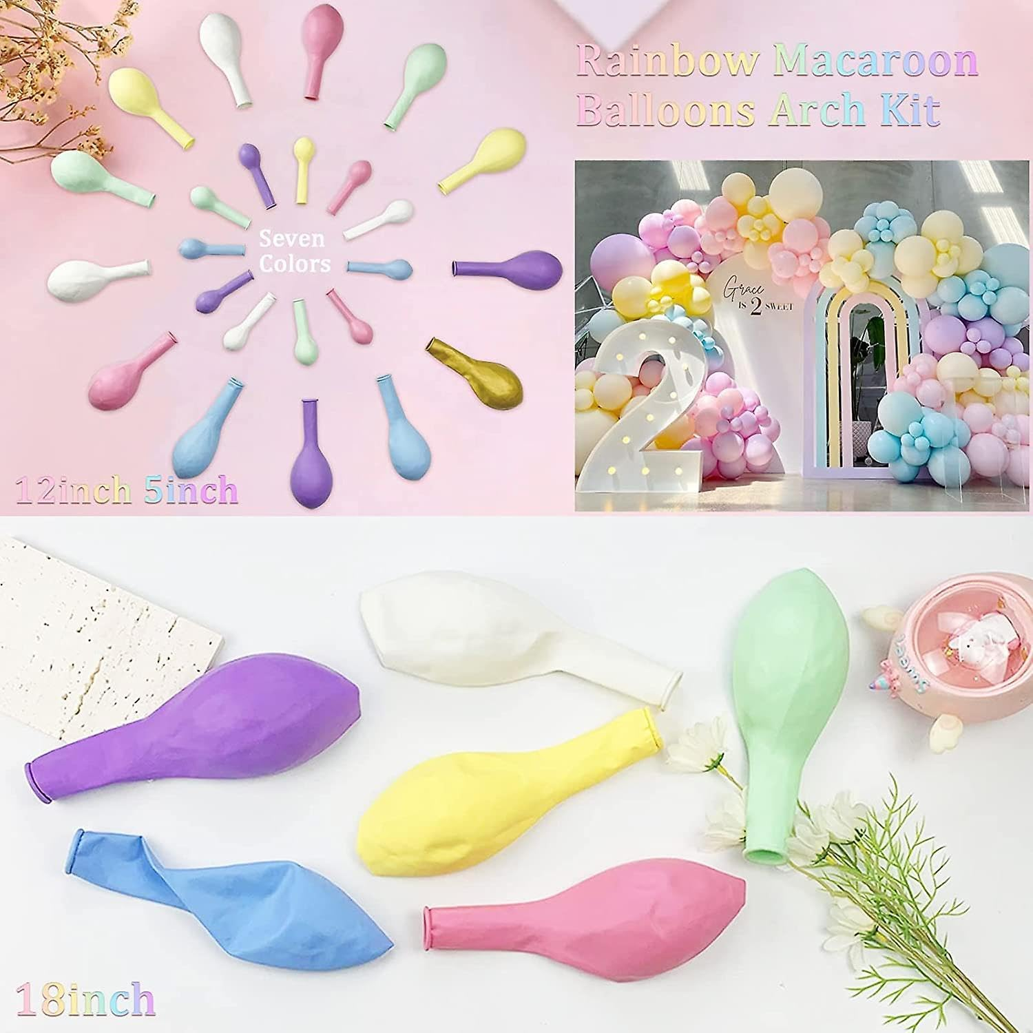 Pastel Balloon Arch Kit, 118Pcs Macaron Balloon Garland Kit Gold Confetti Metallic Rainbow Balloons for Birthday Baby Shower Wedding Bridal Engagement Anniversary Colorful Party Decorations - White And Silver image number 5