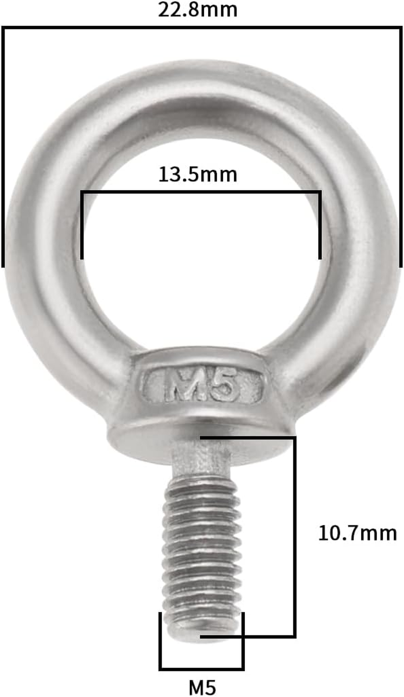 OTOTEC 4 Sets M5 Lifting Eye Bolts with M5 Lock Nuts 304 Stainless Steel Eye Bolt for Mechanical Equipment Electric Power Marine Transportation image number 2