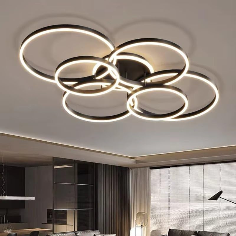 BAMDECOR Black Modern Minimalist round LED Ceiling Light Adjustable 3-Color Modes for Bar, Dining Room, Office (Four Rings (30Cm+40Cm)*2) image number 1