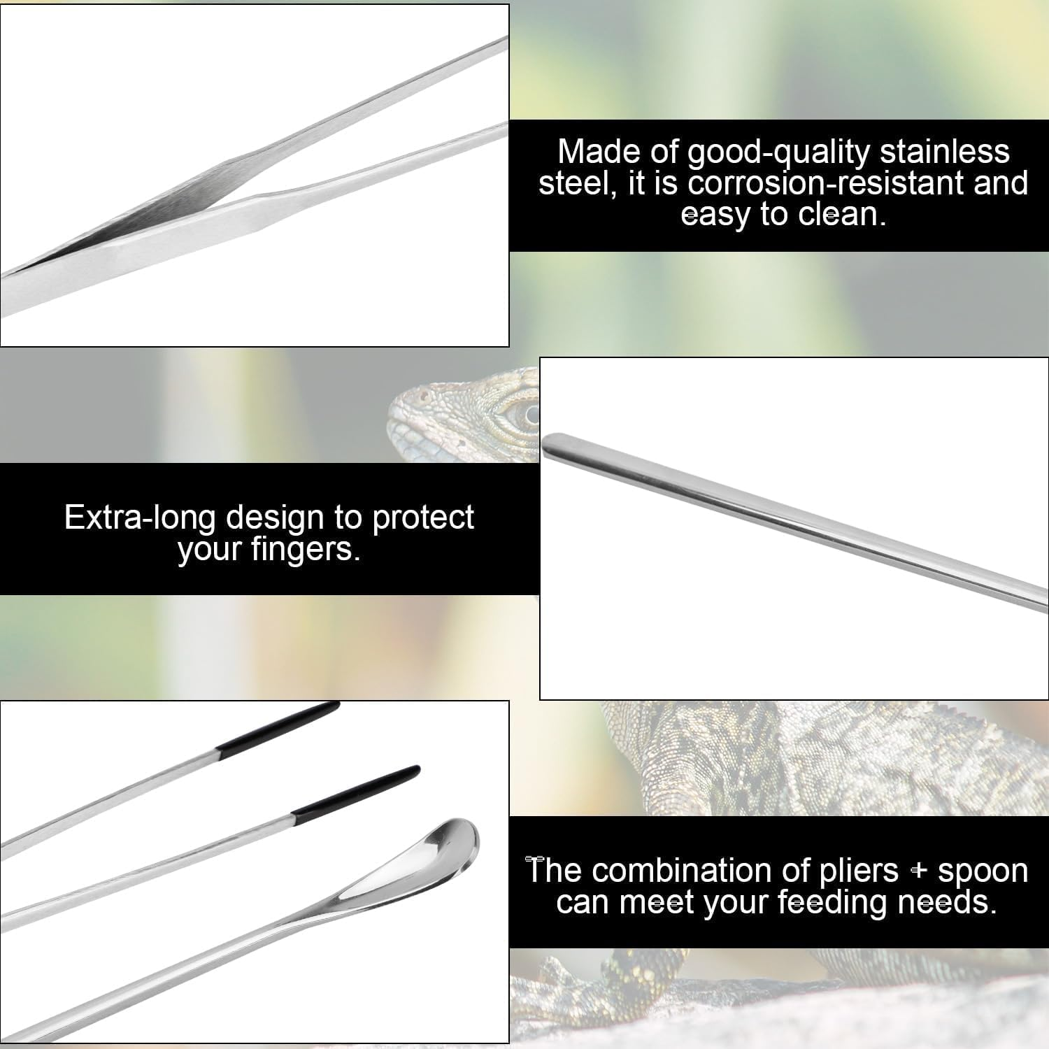Stainless Steel Reptile Feeding Long Tongs Tweezers with Rubber Tip,3Pcs Stainless Steel Straight and Curved Tweezer Aquarium Tweezers with Rubber Tip,Reptile Feeding Tongs Straight and Curved Tweezer image number 5