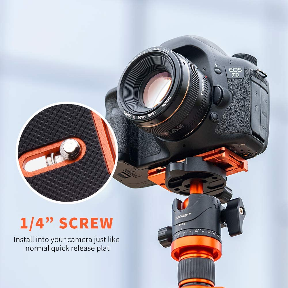 K&F Concept Smartphone Tripod Mount, Aluminum Alloy Lightweight Quick Release Plate with 1/4" Screw and Rubber Grip for Camera, Mobile Phone (Orange) image number 4