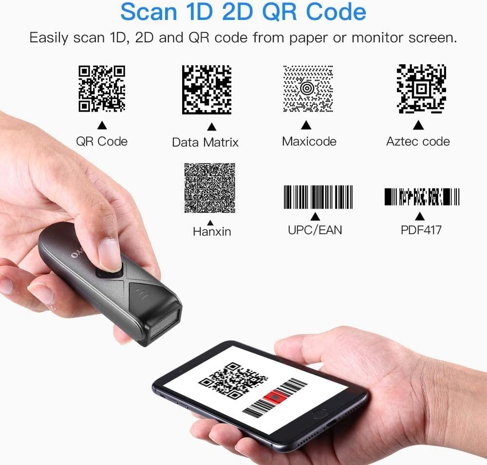 Eyoyo Mini 2D QR 1D Bluetooth Barcode Scanner, Portable Wireless Barcode Reader with USB Wired/Bluetooth/ 2.4G Wireless Connection PDF417 Data Matrix Image Scanner for Ipad, Iphone, Android, Tablet PC - Gray image number 3