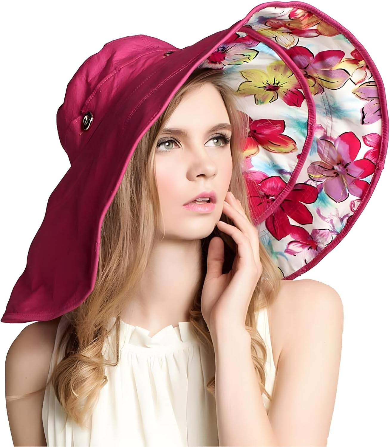 Detachable Cotton Bucket Hat for Women, 17CM Wide Brim Sun Hat with UPF 50 UV Protection - Multiple Styles for Hiking, Camping, Garden| Summer Hat with Chin Strap for Beach, Boonie, Golf, Outdoor