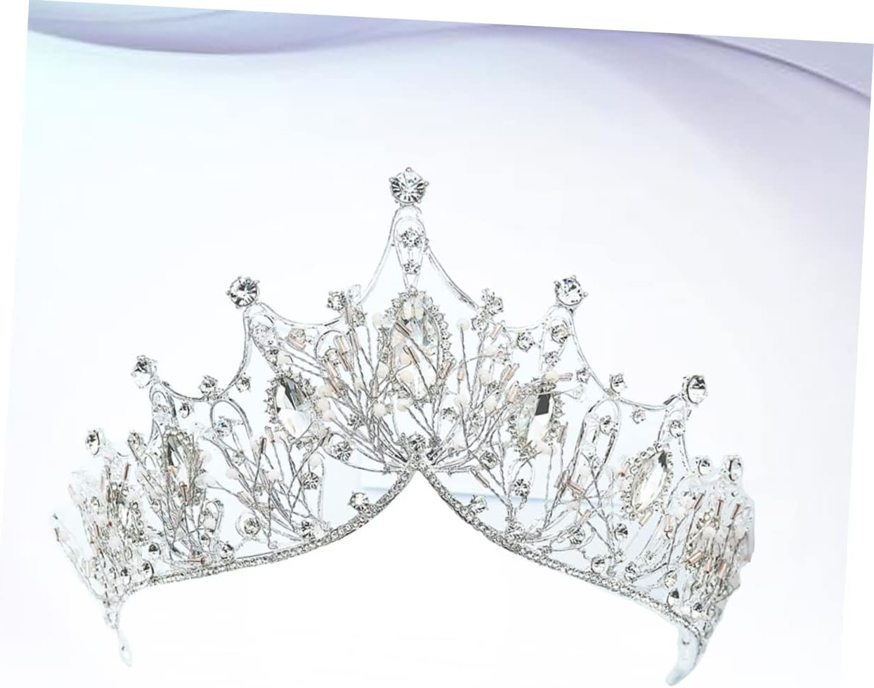 KALLORY Bride Crown Tiara Rhinestone Headband Hair for Women Wedding Use Silver Handmade Decorative Crown image number 5