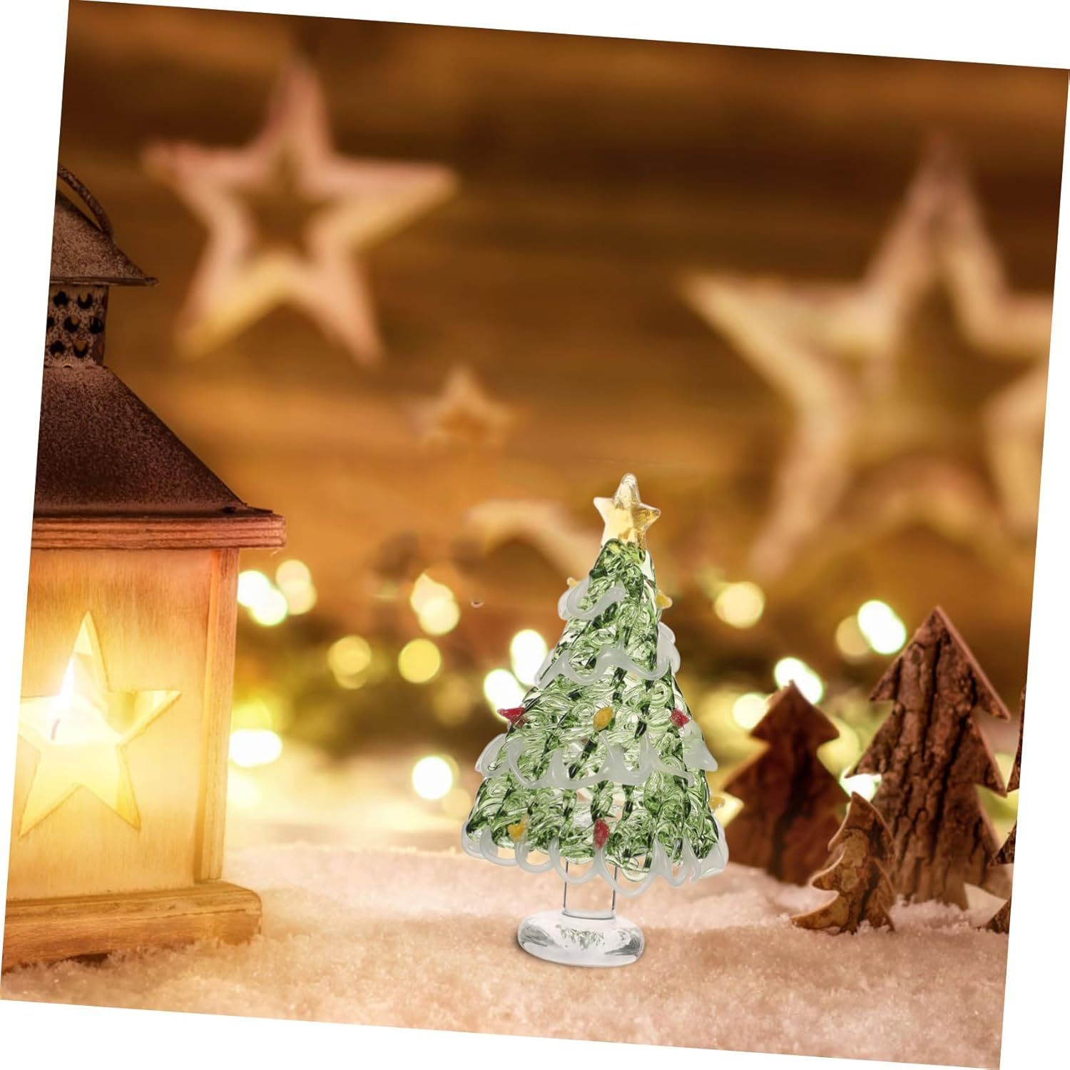 Small Christmas Tree Ornaments Glass Pine Tree Christmas Party Decor Desktop Xmas Holiday Statue Craft image number 4