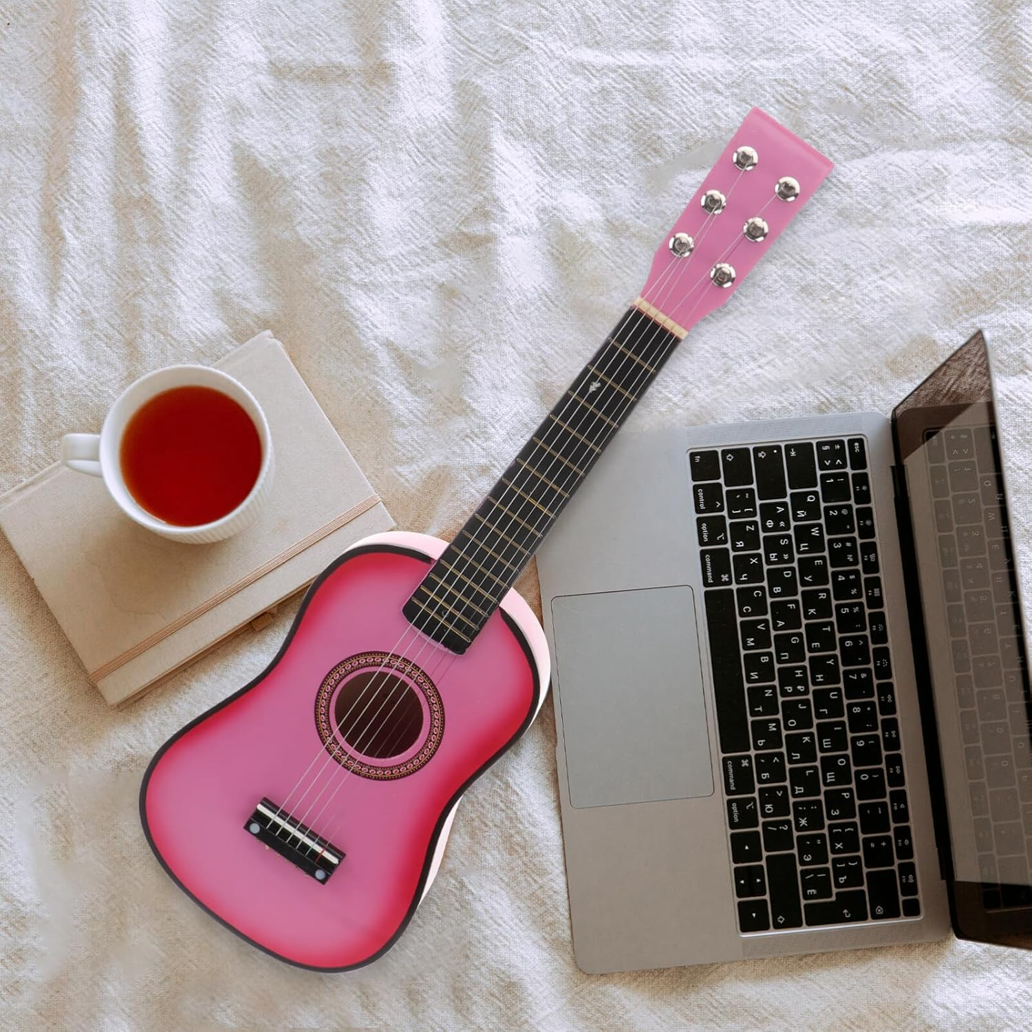 Ipetboom 23 Inch Folk Acoustic Guitar, Beginner Music Instrument 6-String Guitar for Kids (Pink) image number 5