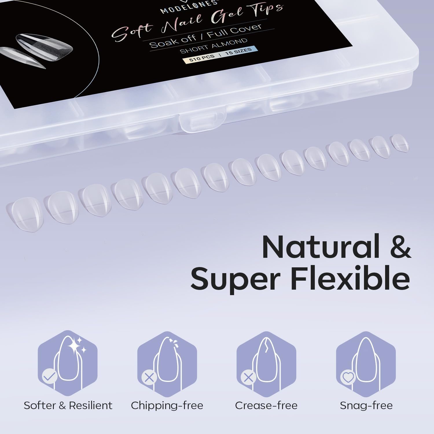 Modelones Short Almond Fake Nail Tips - 510Pcs Gel Tips Pre-Shaped Half Matte Full Cover Clear Acrylic Gel Kit False Press on Nails for Extension DIY Salon 15Sizes - Extra Short Square image number 6