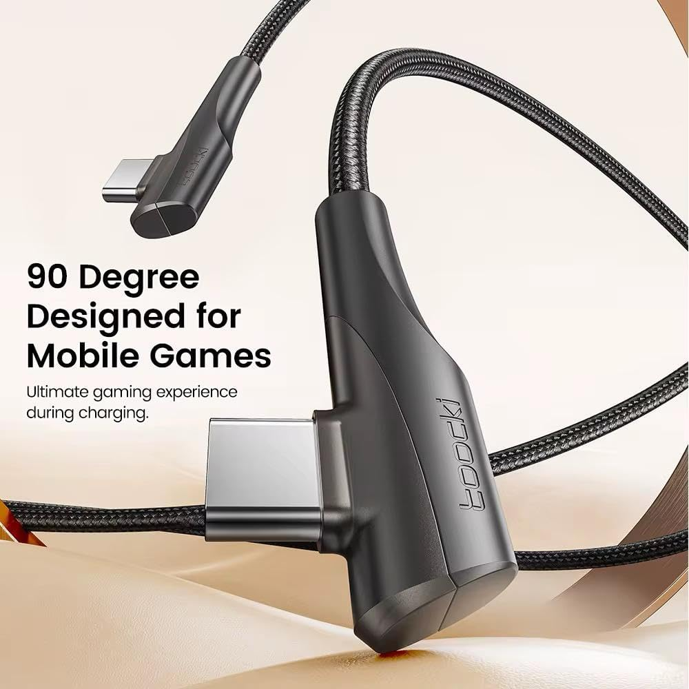 Toocki 1M Length 90-Degree USB Type-C Cable, Double Elbow Design, 480Mbps Fast Charging, Gaming Optimised, Black (1 Metre) image number 1