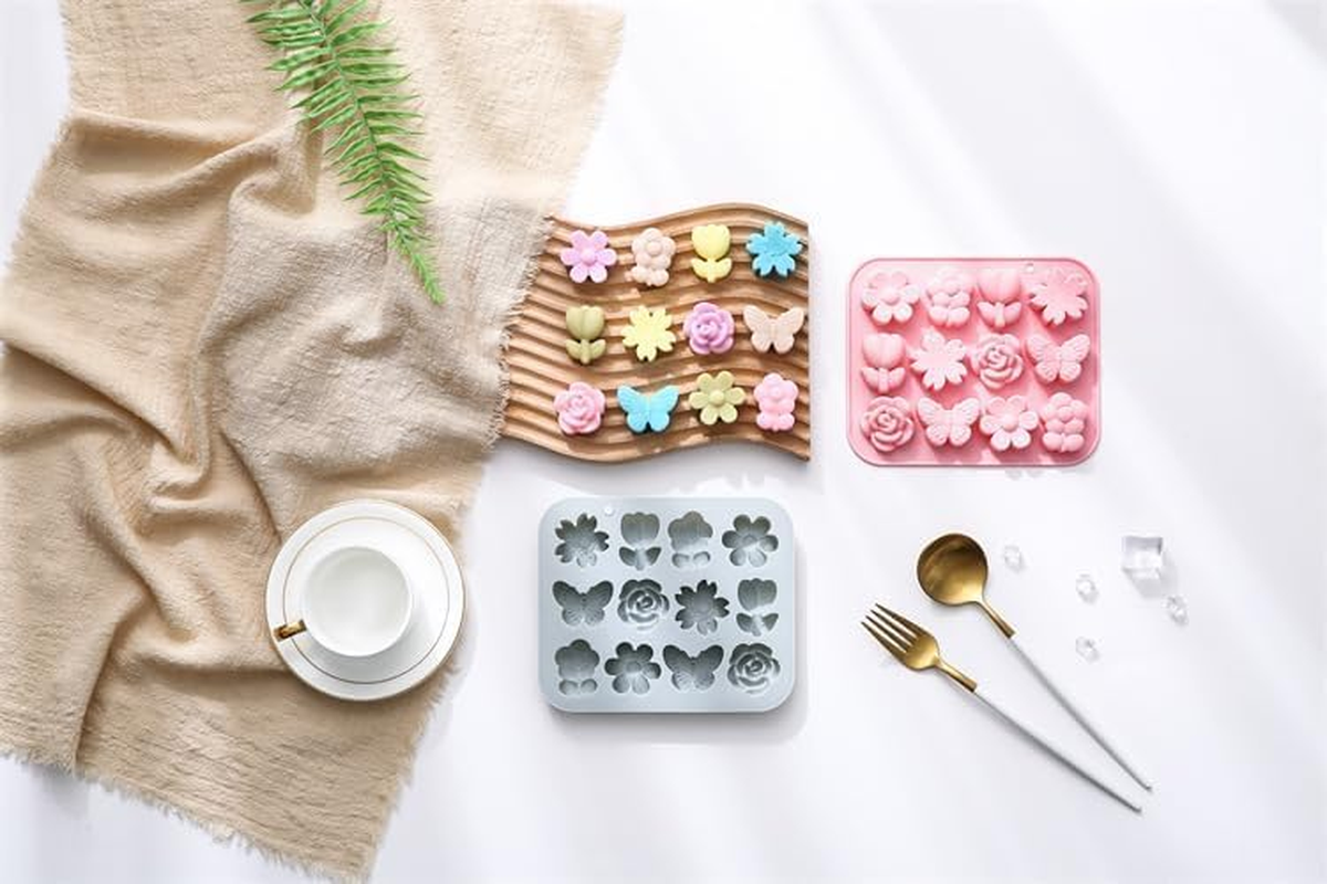 2 Pack Flower and Butterfly Silicone Cake Molds 12 Cavity 3D Flower Petals Mould Tray DIY Baking Decorating Tools for Chocolate Candy Cupcake Mousse image number 5