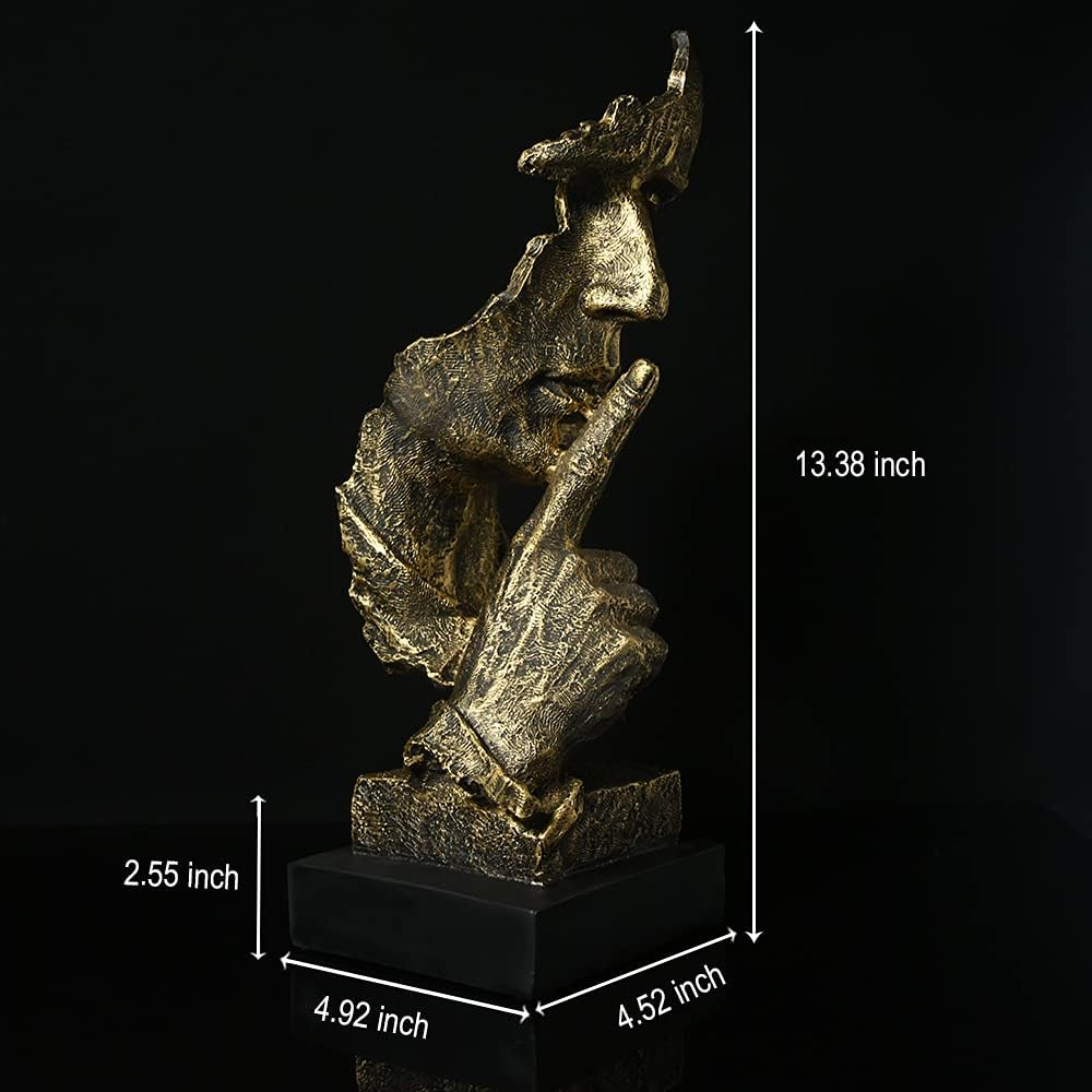 Thinker Statue - Silence Is Gold Modern Decor Creative Abstract Art Figurine Resin Sculptures Decoration Room Home Study Office Figurines for Desktop Shelf Table Ornament (Bronze) - Gold,Silver image number 3