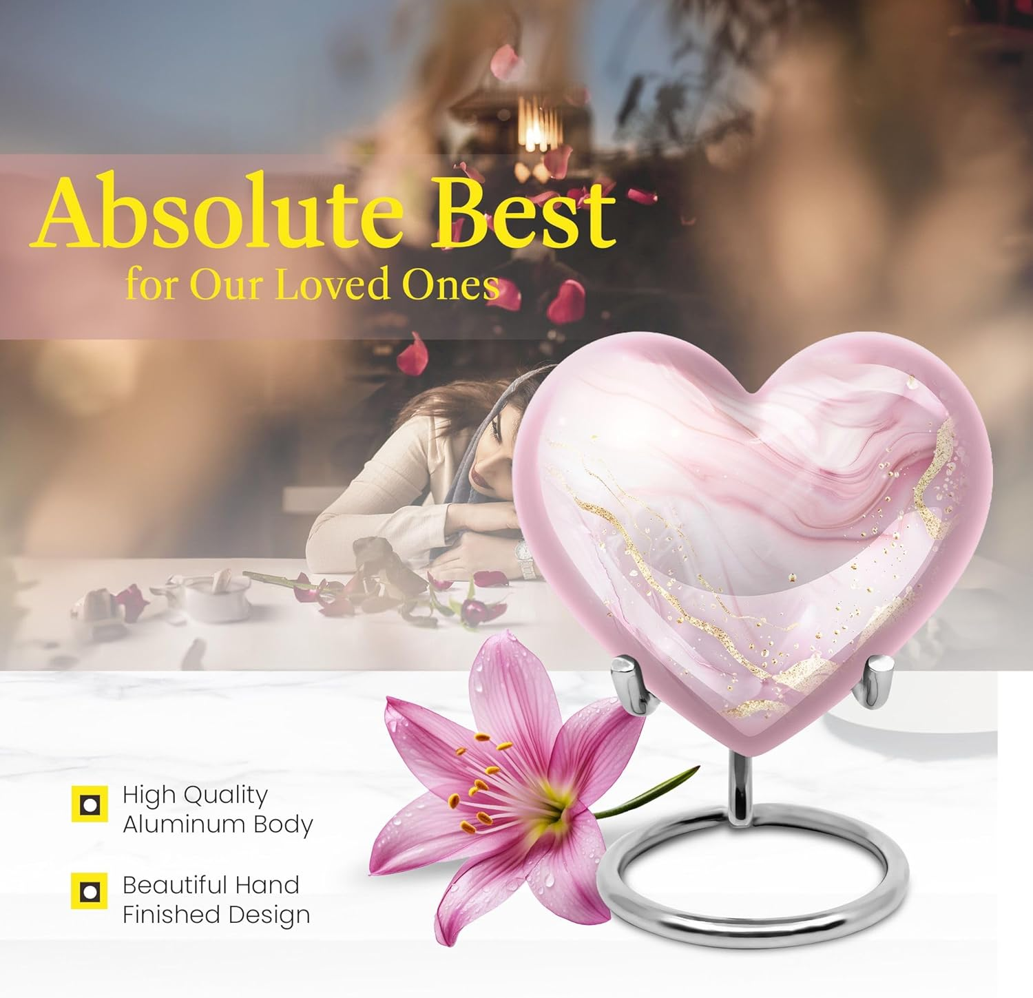 Blush Pink Marble Decorative Urn - Large Funeral Cremation Urn for Adult Ashes image number 2